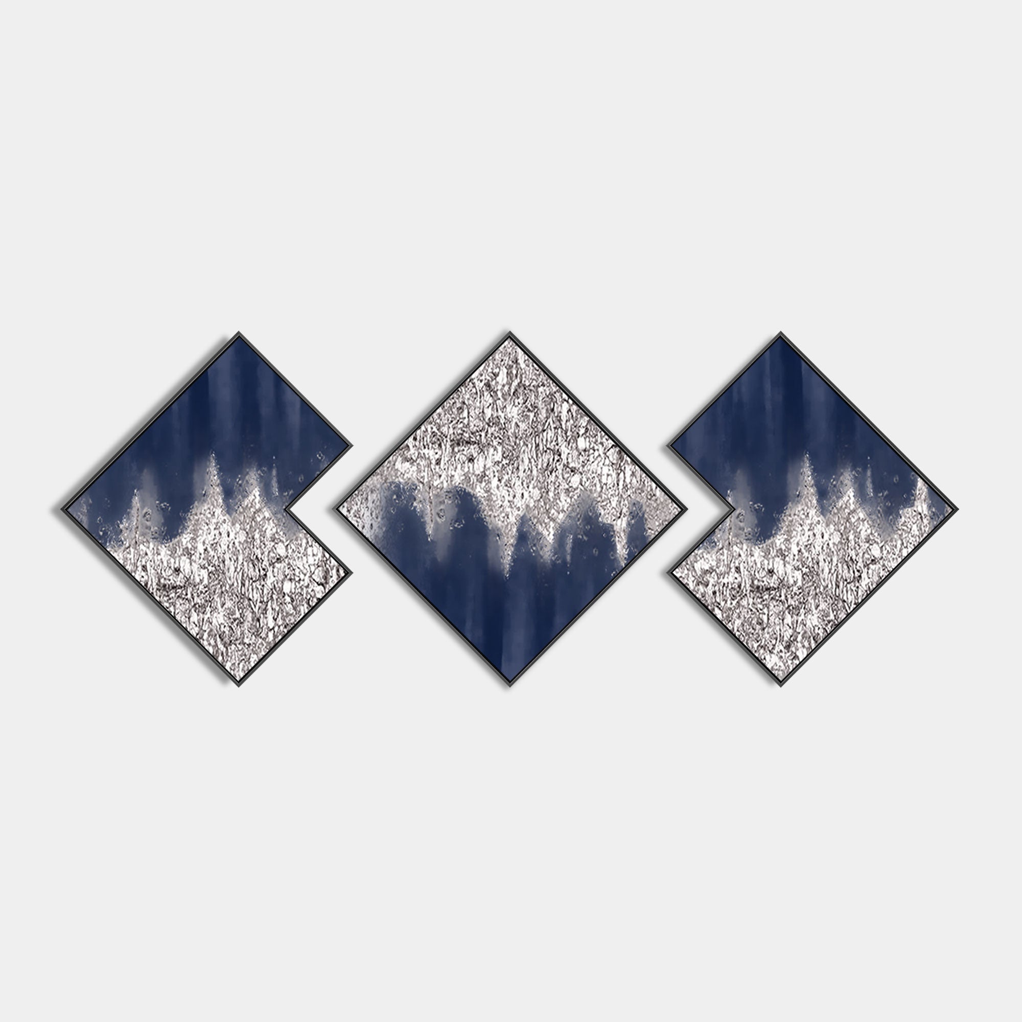Navy blue silver foil abstract painting set