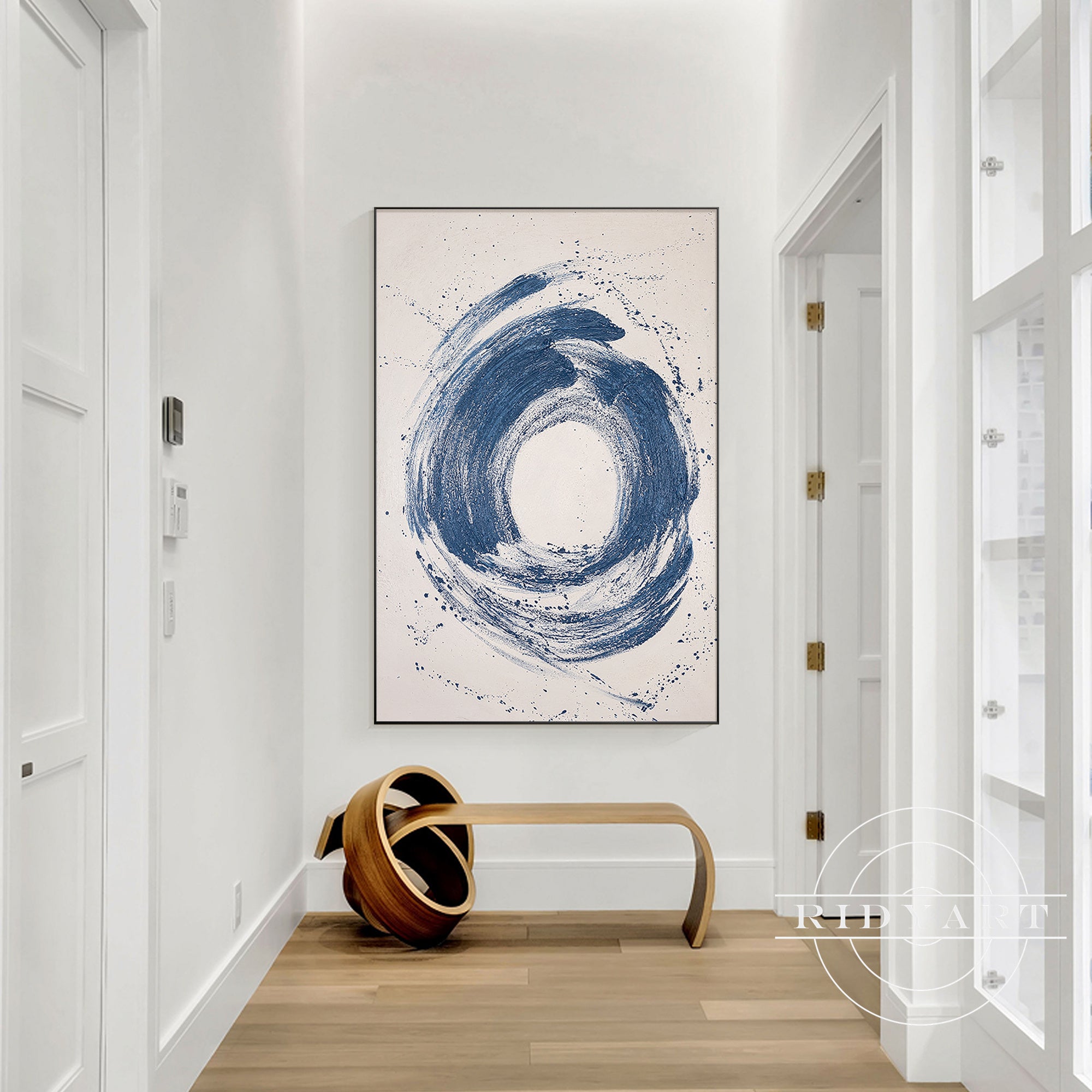 Navy blue vortex textured abstract canvas painting