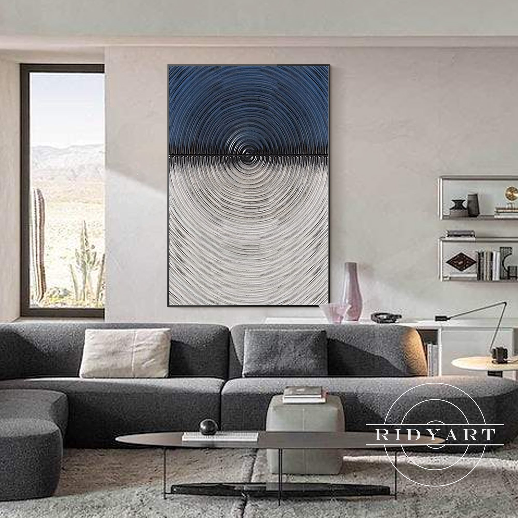 Navy blue and white minimalist wall art