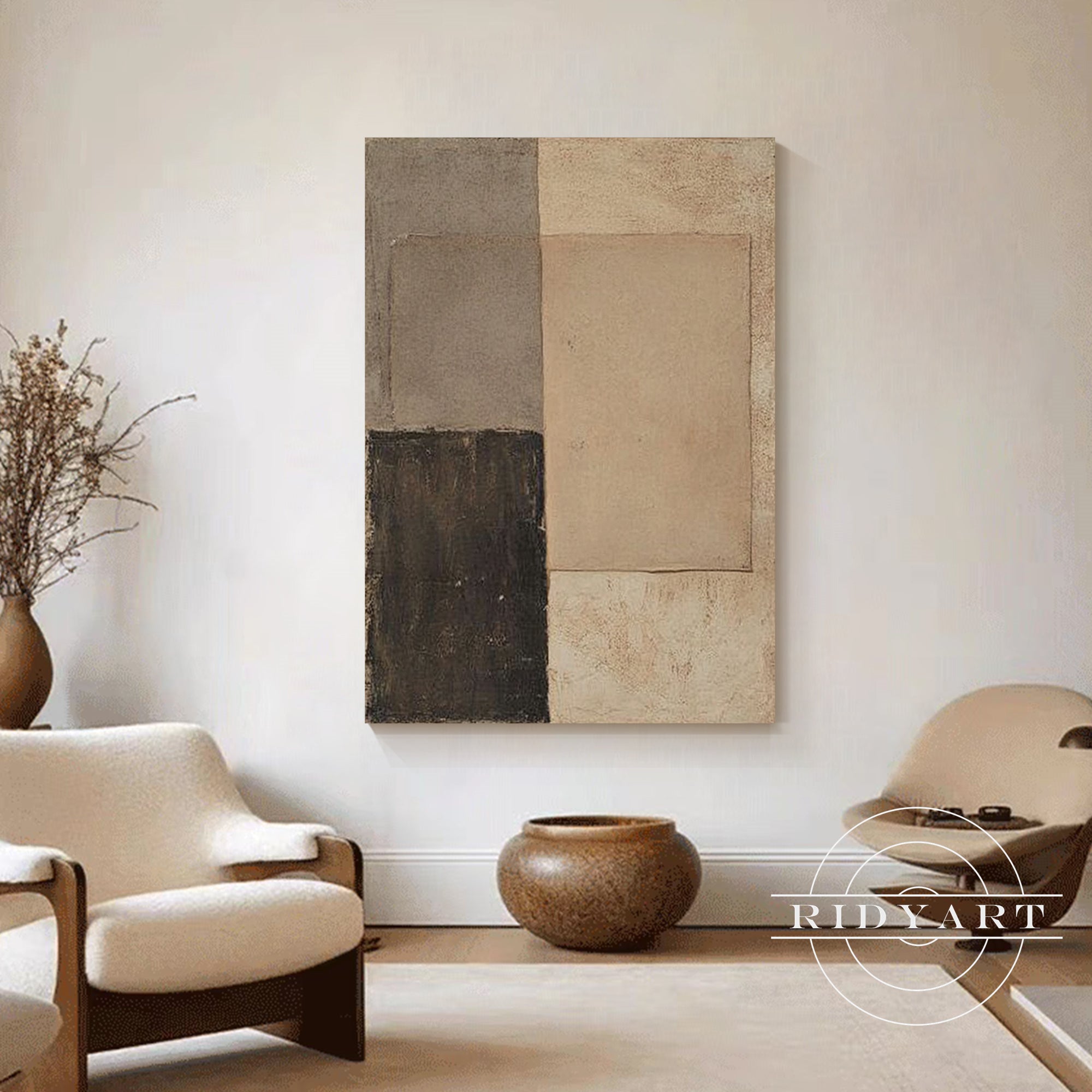 Neutral Wabi-Sabi inspired canvas painting for home decor