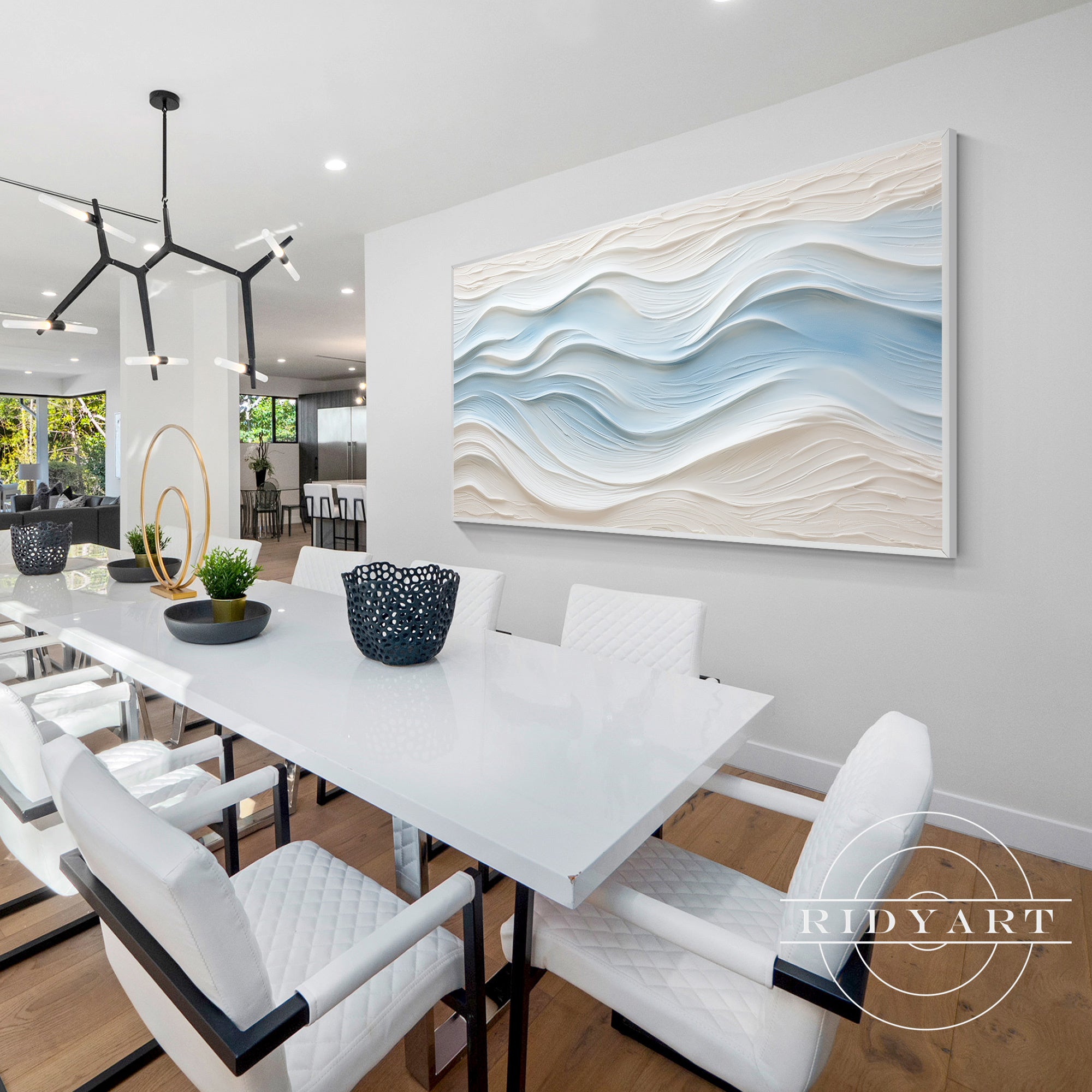Hand-painted 3D textured ocean-inspired canvas wall art