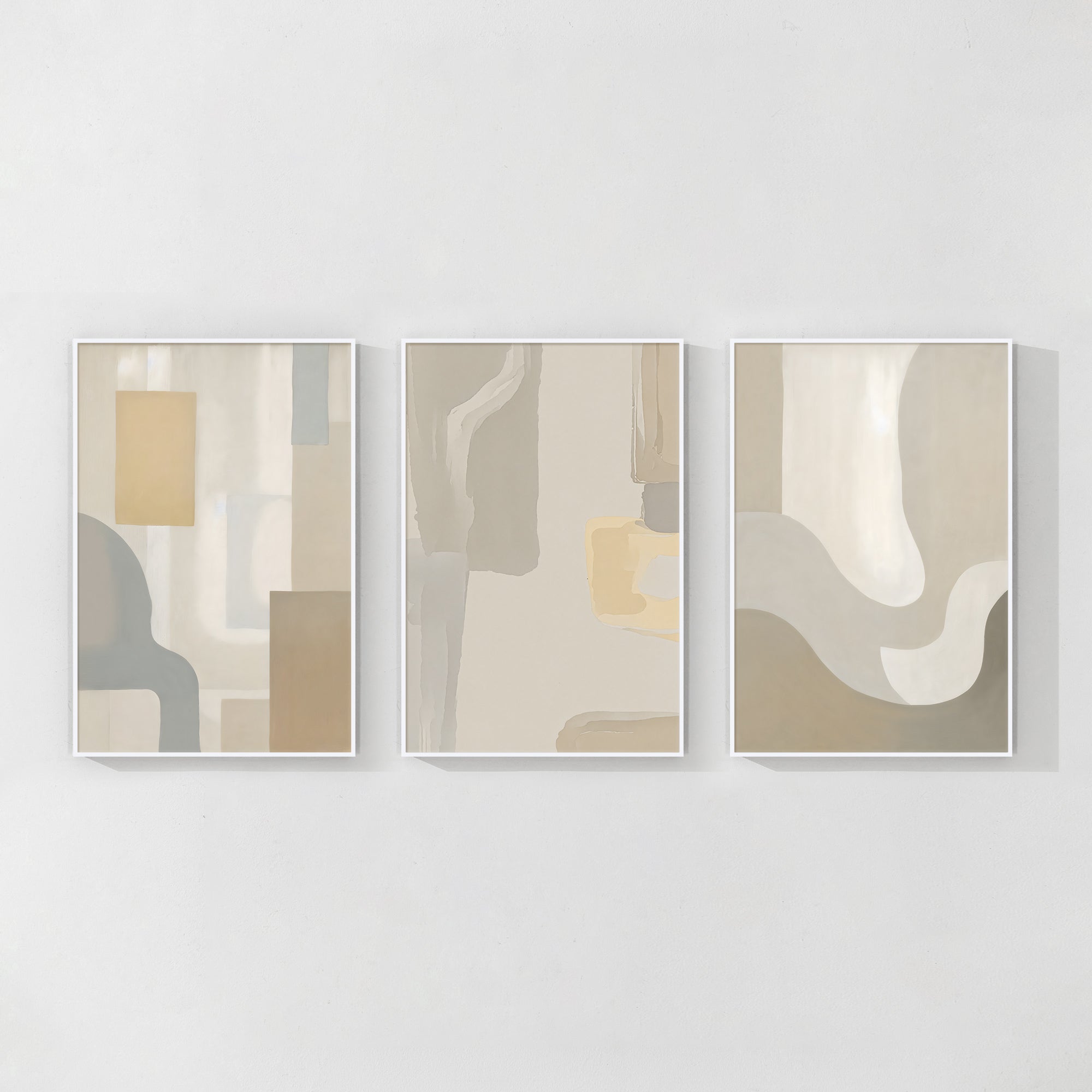 Neutral abstract geometric wall art set of 3