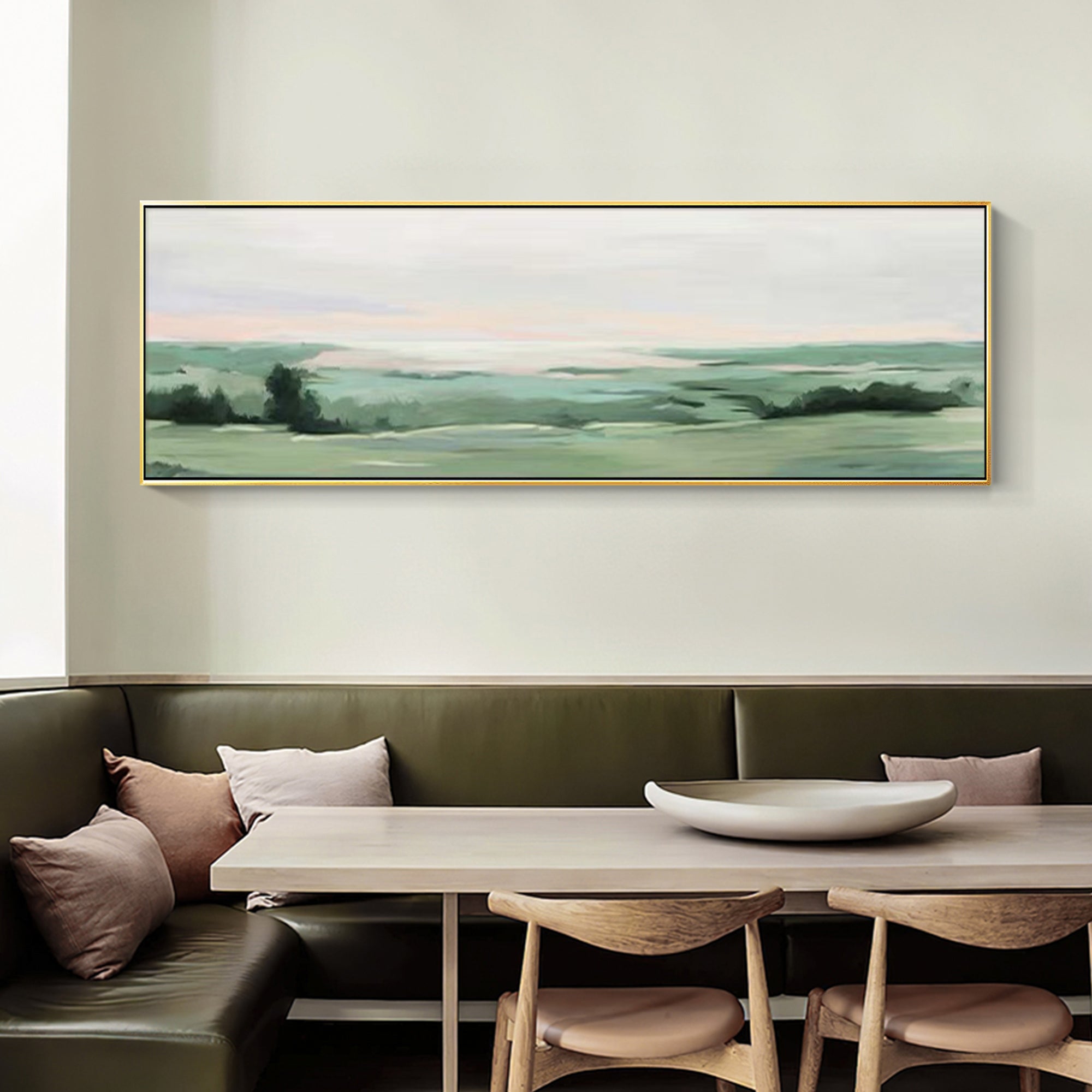 Neutral landscape painting with nature-inspired design