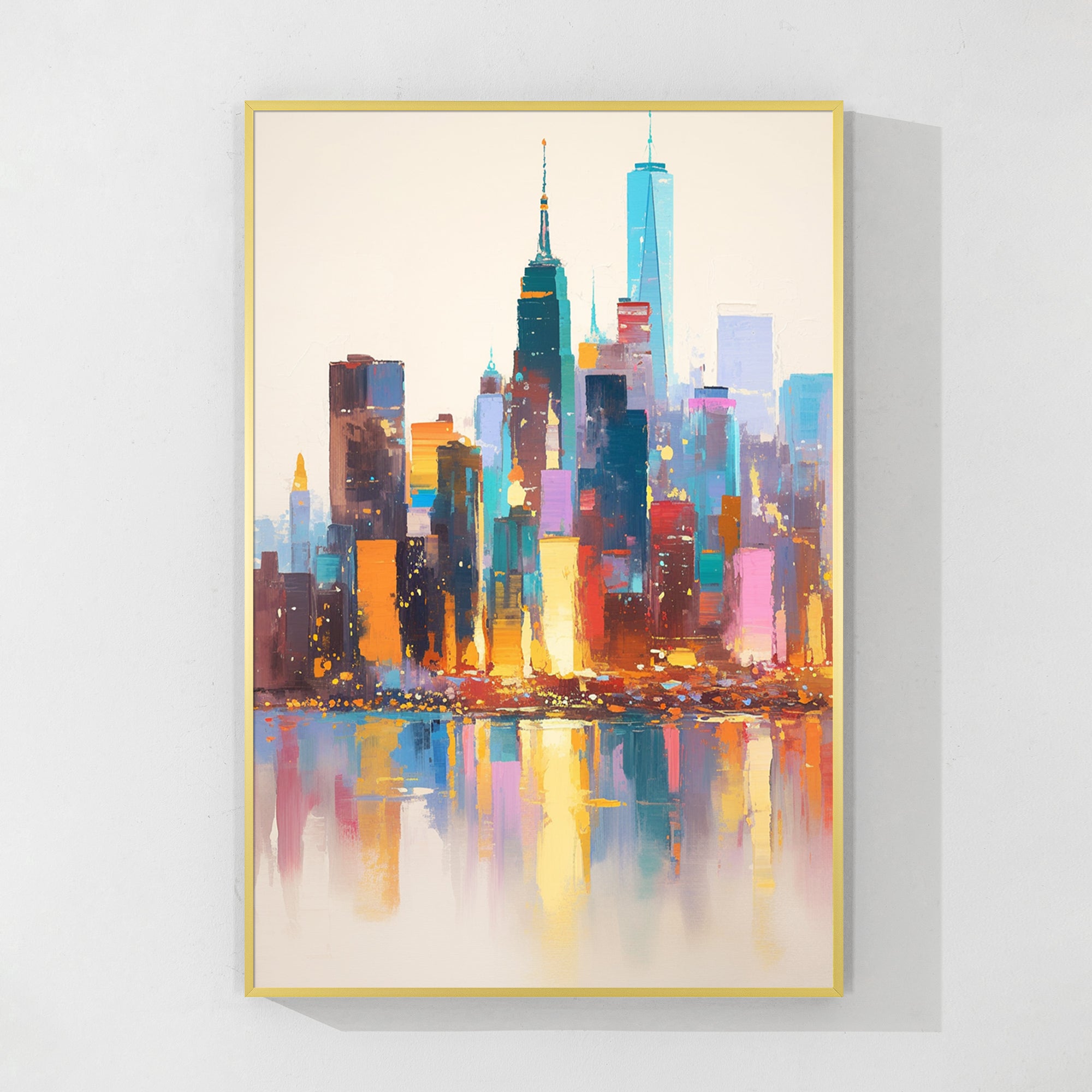 Colorful New York skyline abstract cityscape painting on canvas.