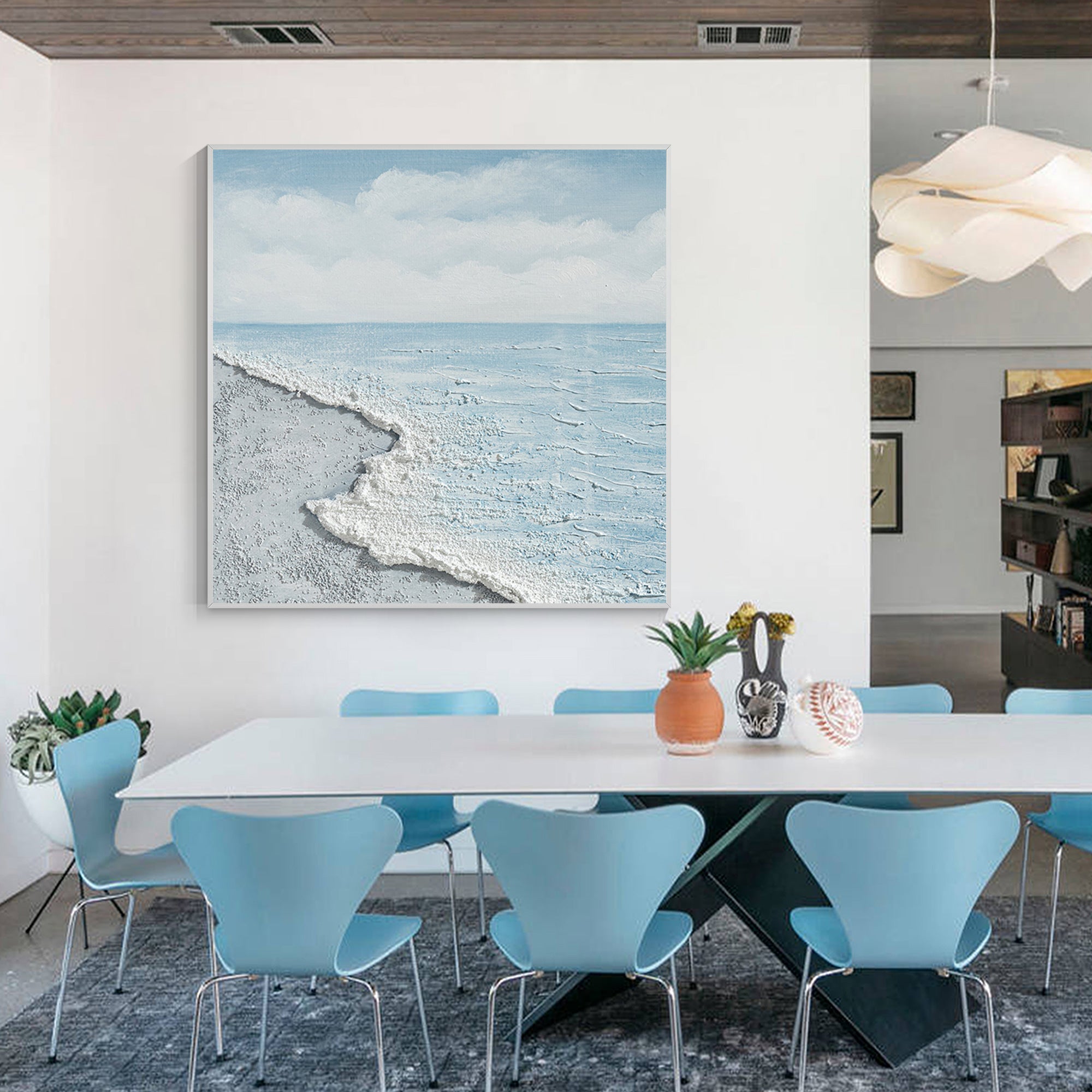 large blue gray sea painting modern living room art