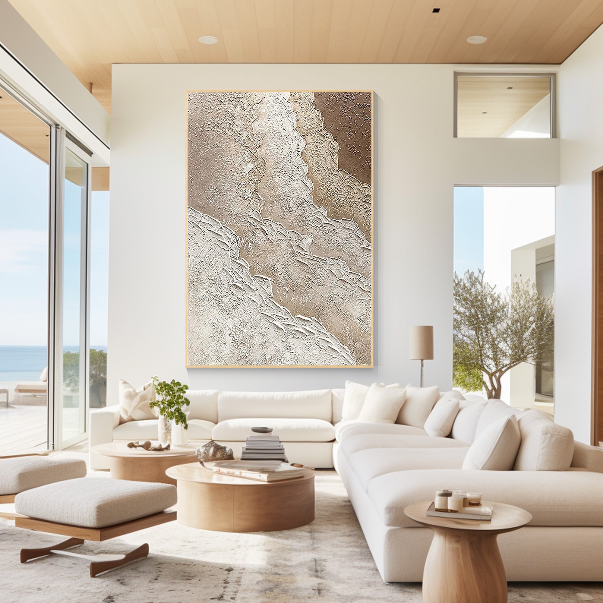 soft earth tone abstract ocean canvas decor