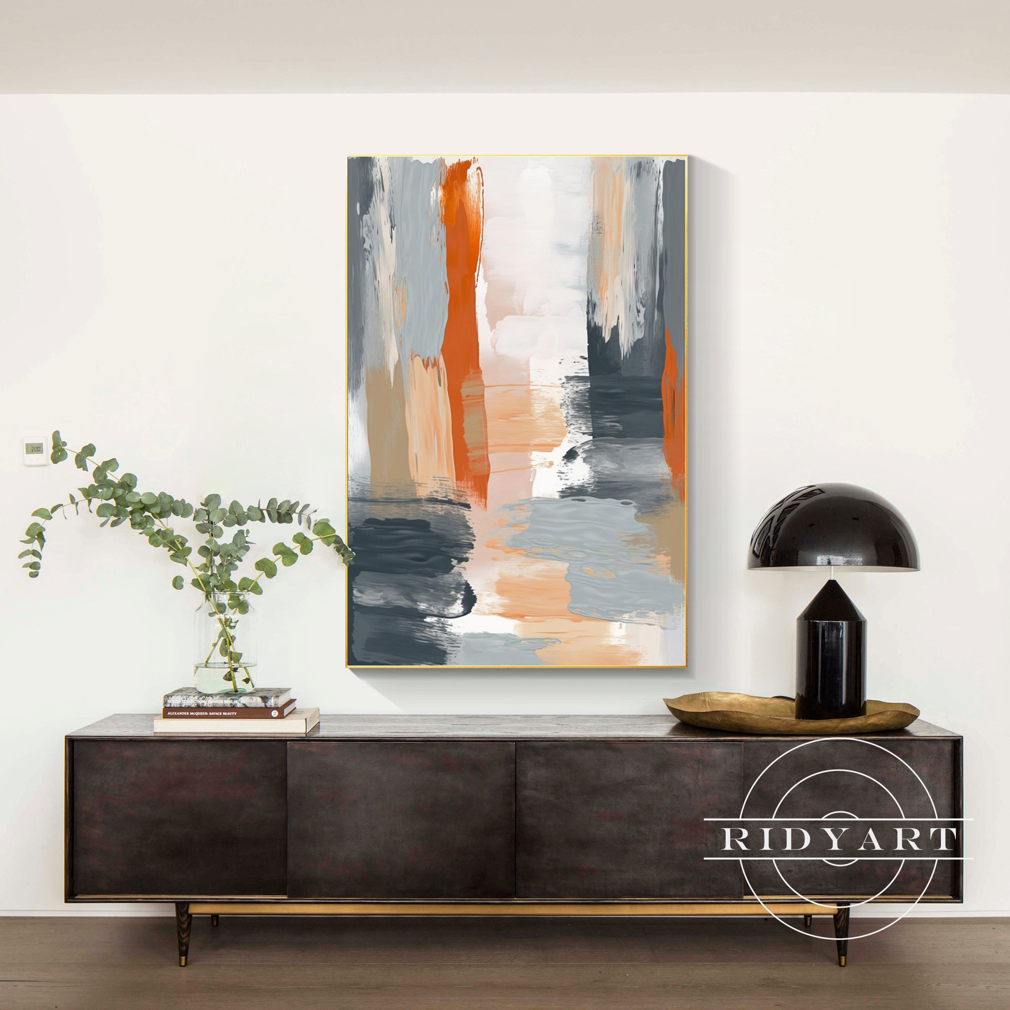 Orange & Gray Matte Black Abstract Wall Art for Living Room