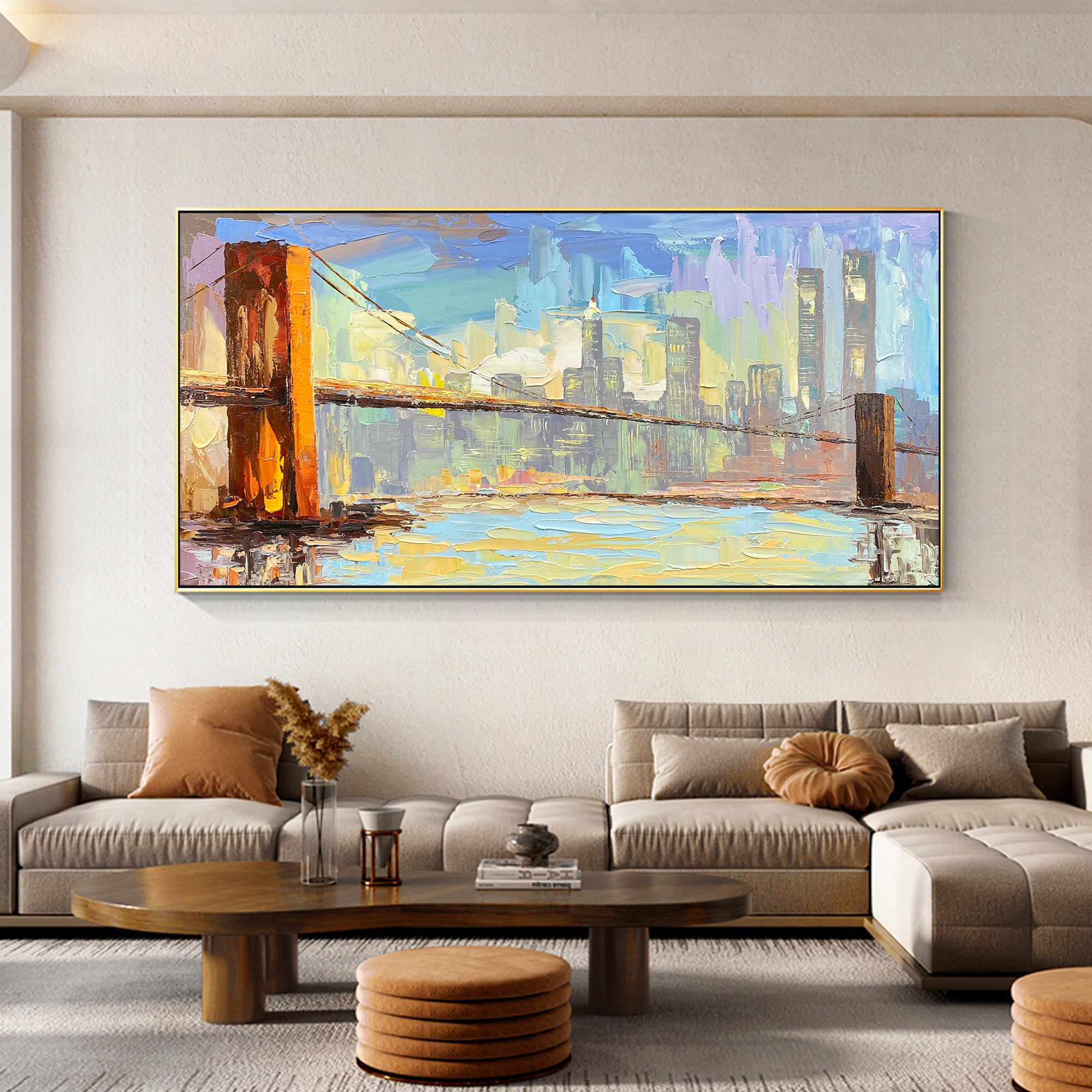 Original Brooklyn Bridge textured city art painting