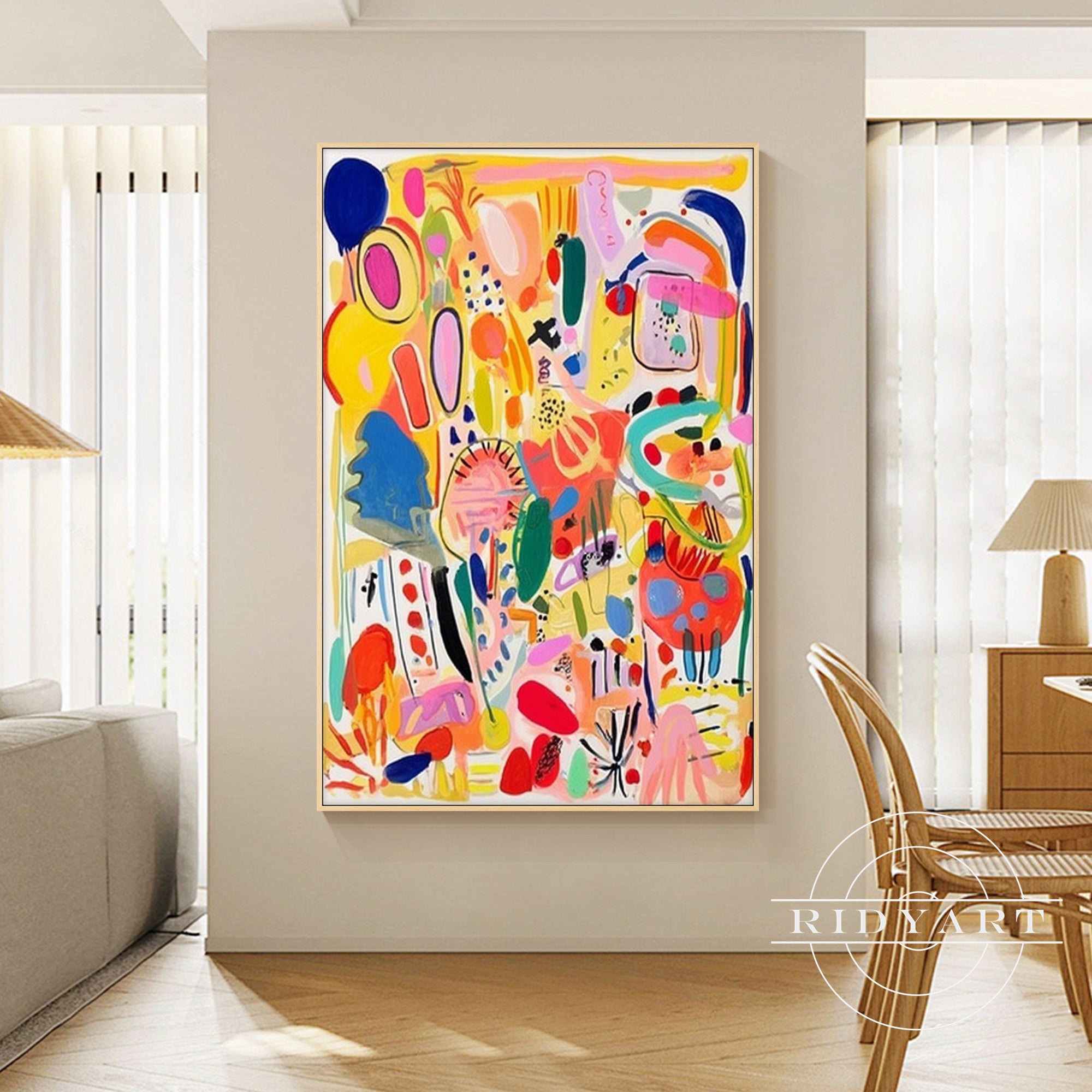 Orange and pink graffiti abstract painting on canvas