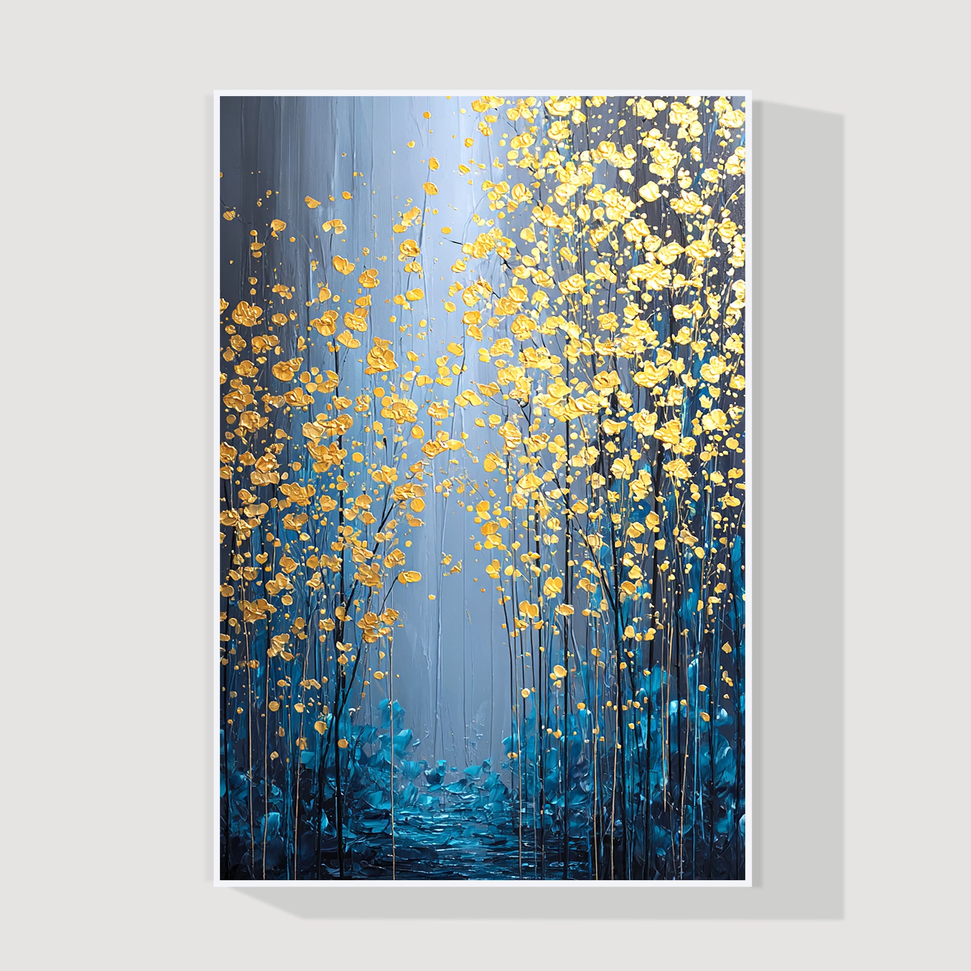 original navy gold floral textured wall art