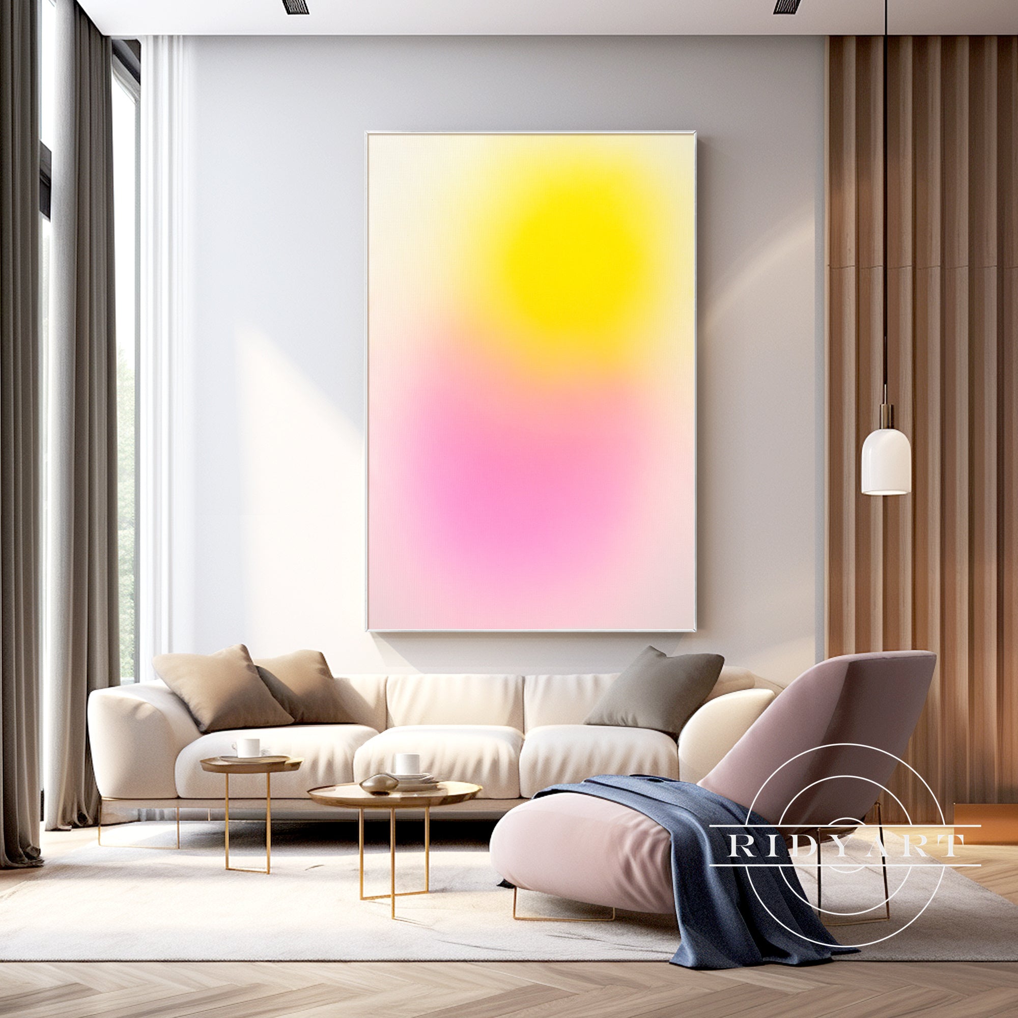 Pink and yellow gradient ombre wall art handmade