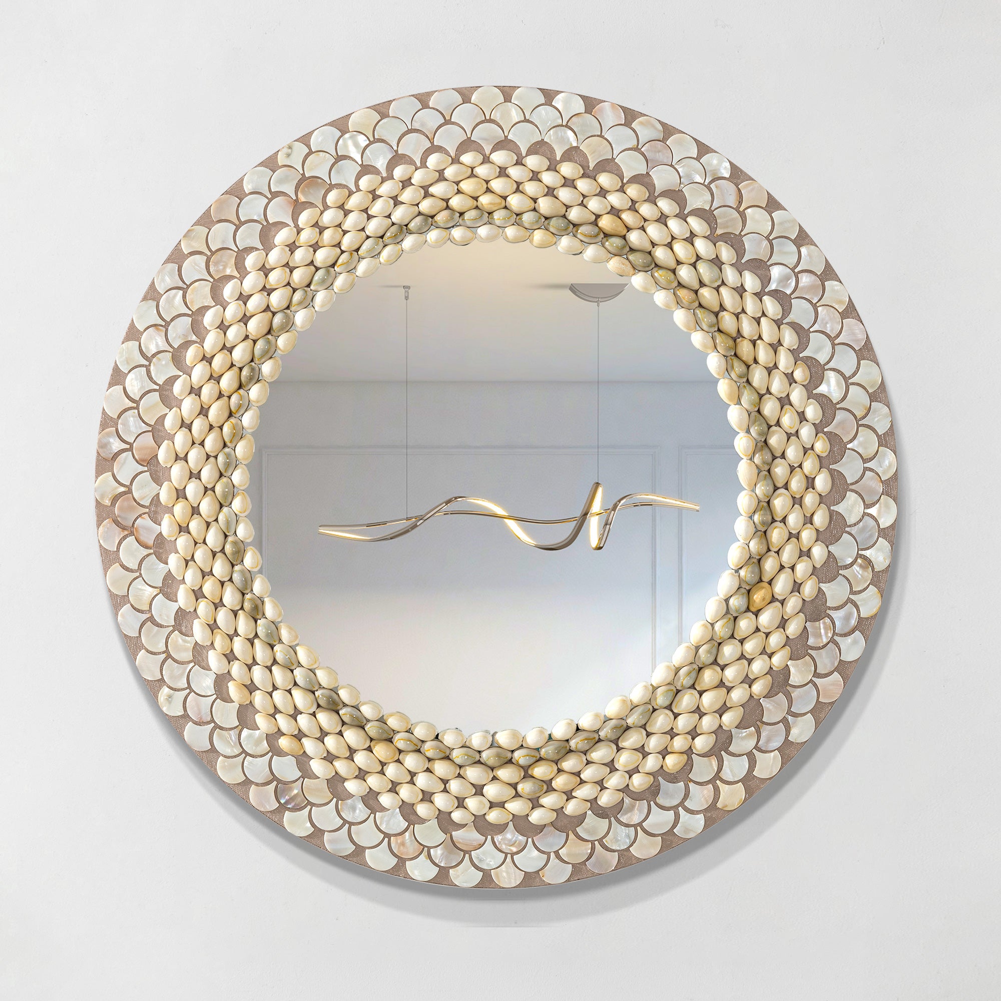 Handmade original seashell mirror with pearlized finish