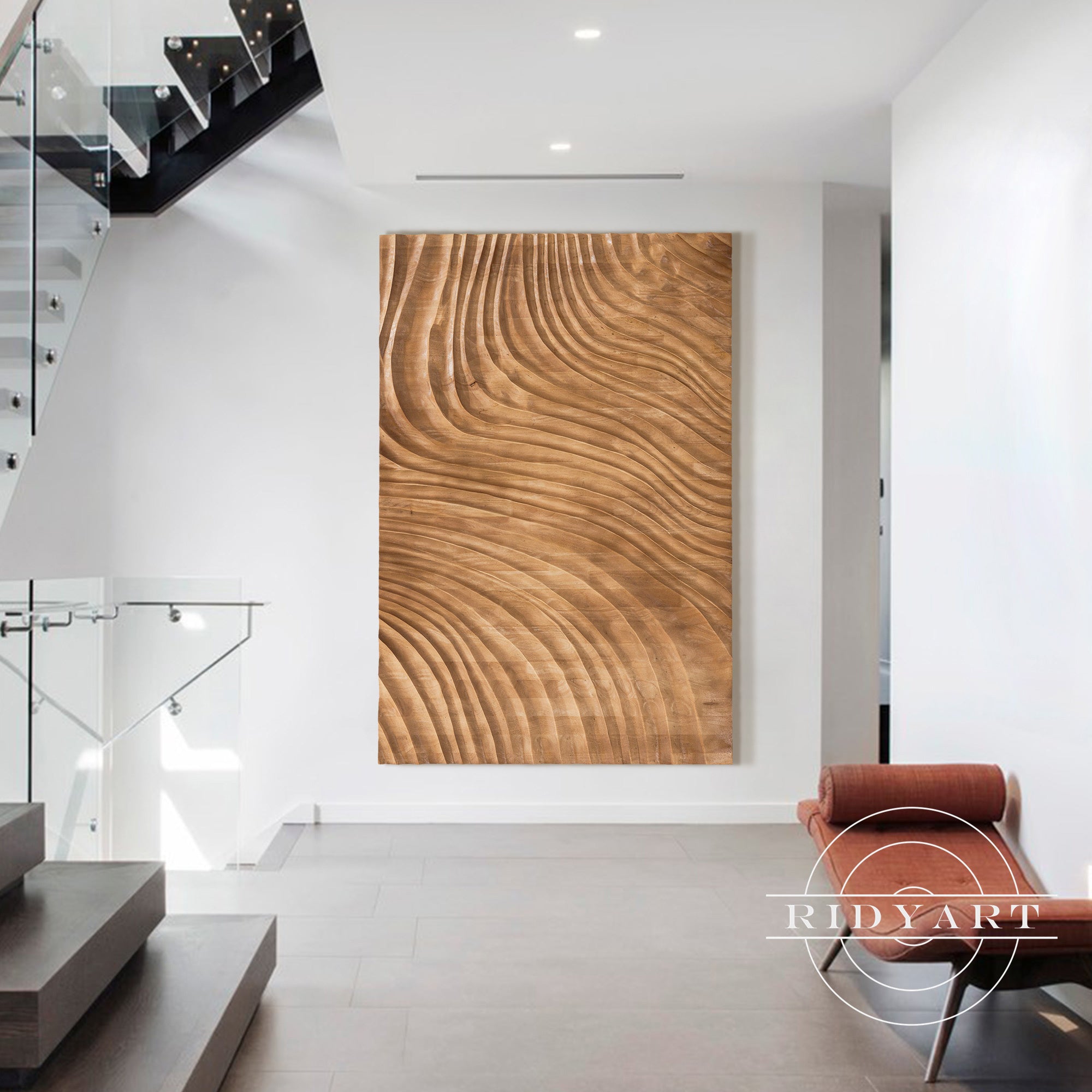 Parametric wooden wall décor in natural wood finish