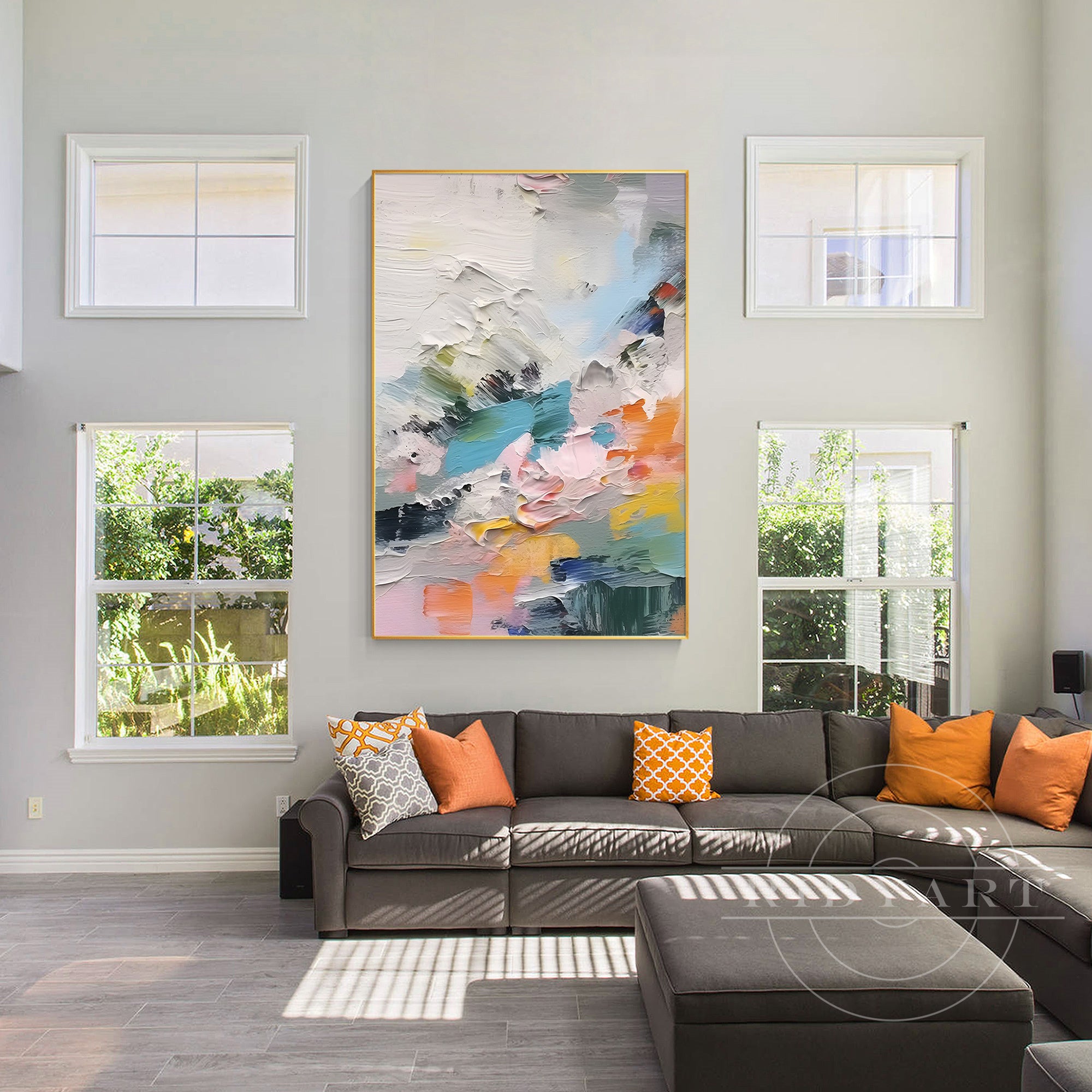 Modern pastel abstract art with flowing textures and serene hues