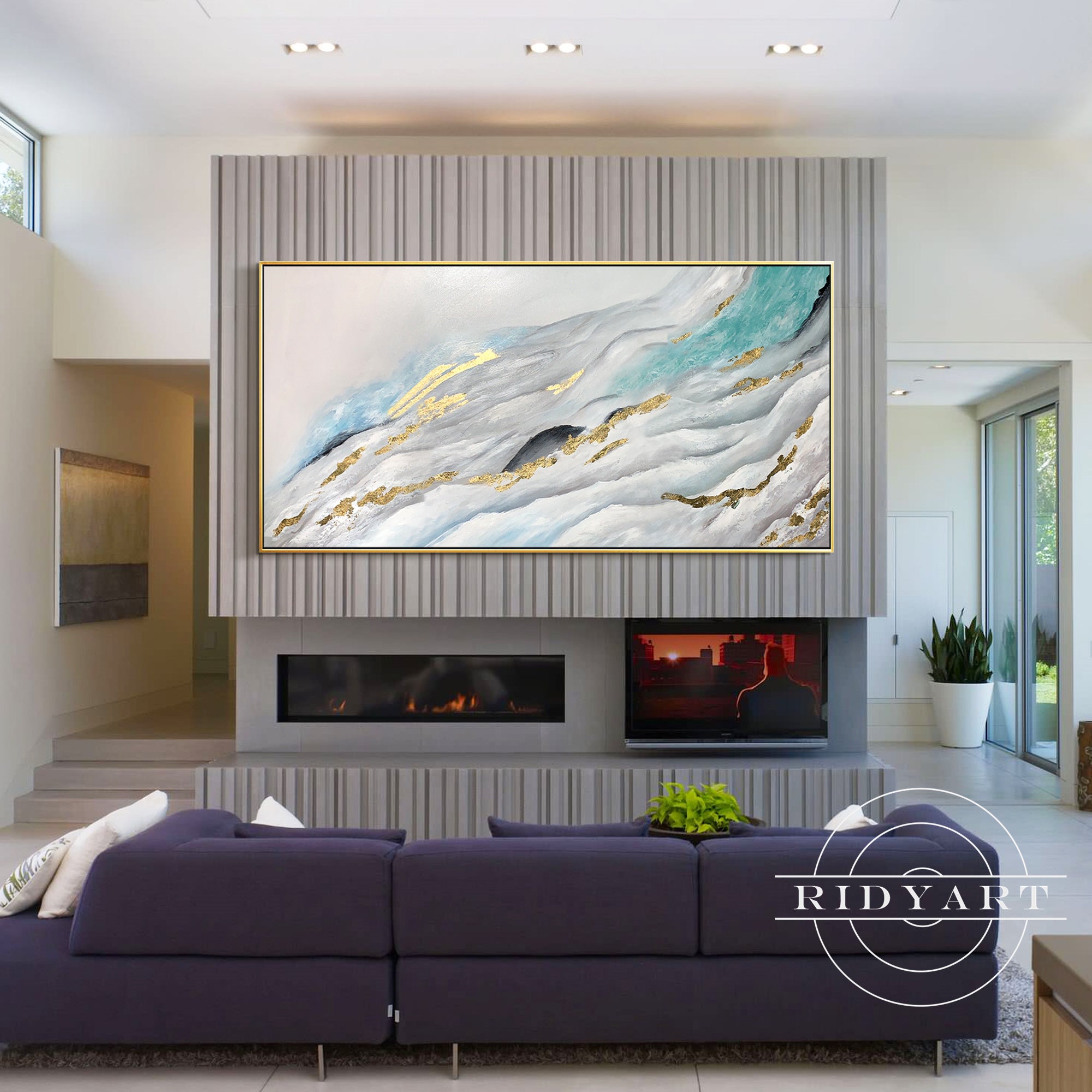 Pink and gold abstract watercolor wall art