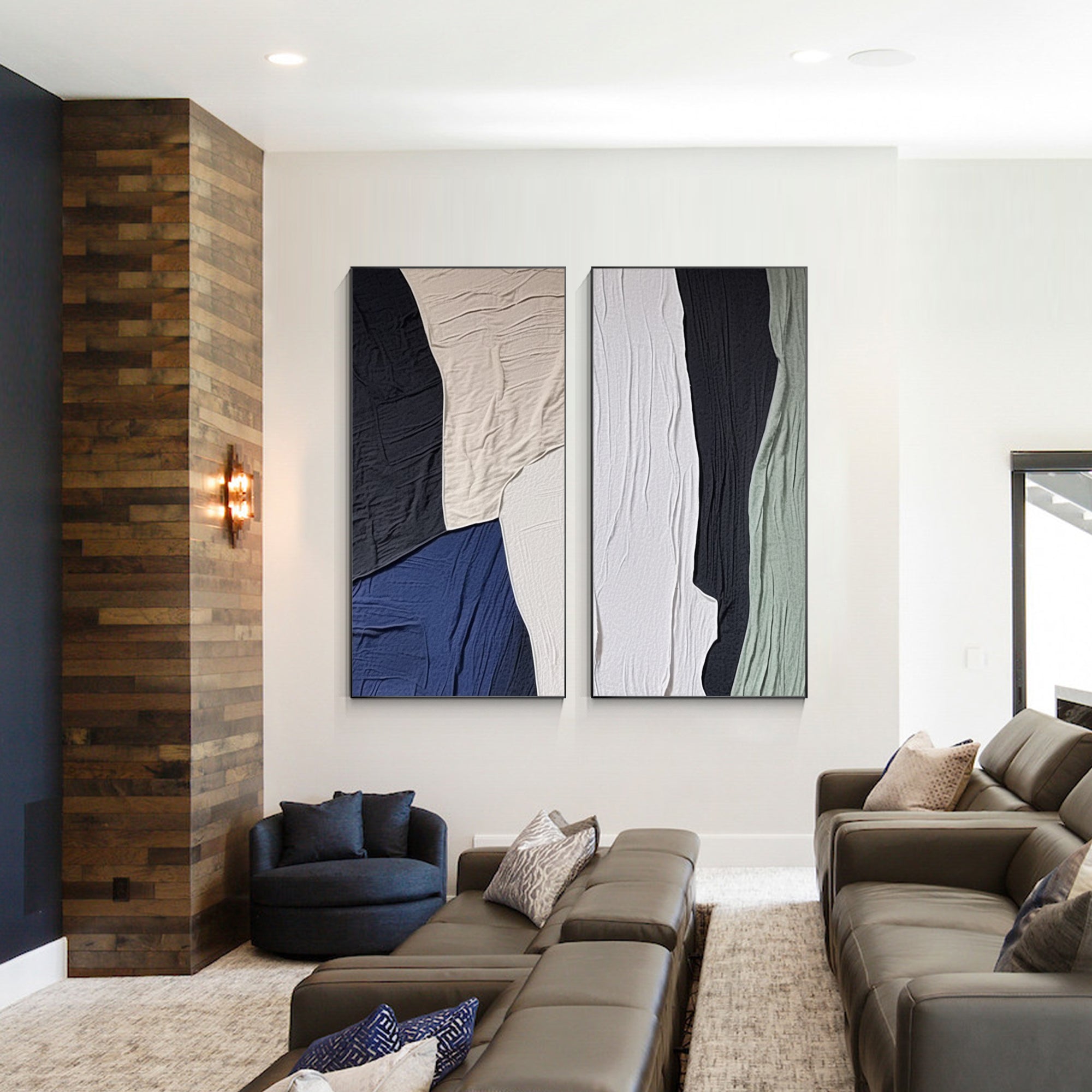 Plaster art blue green brown wall decor