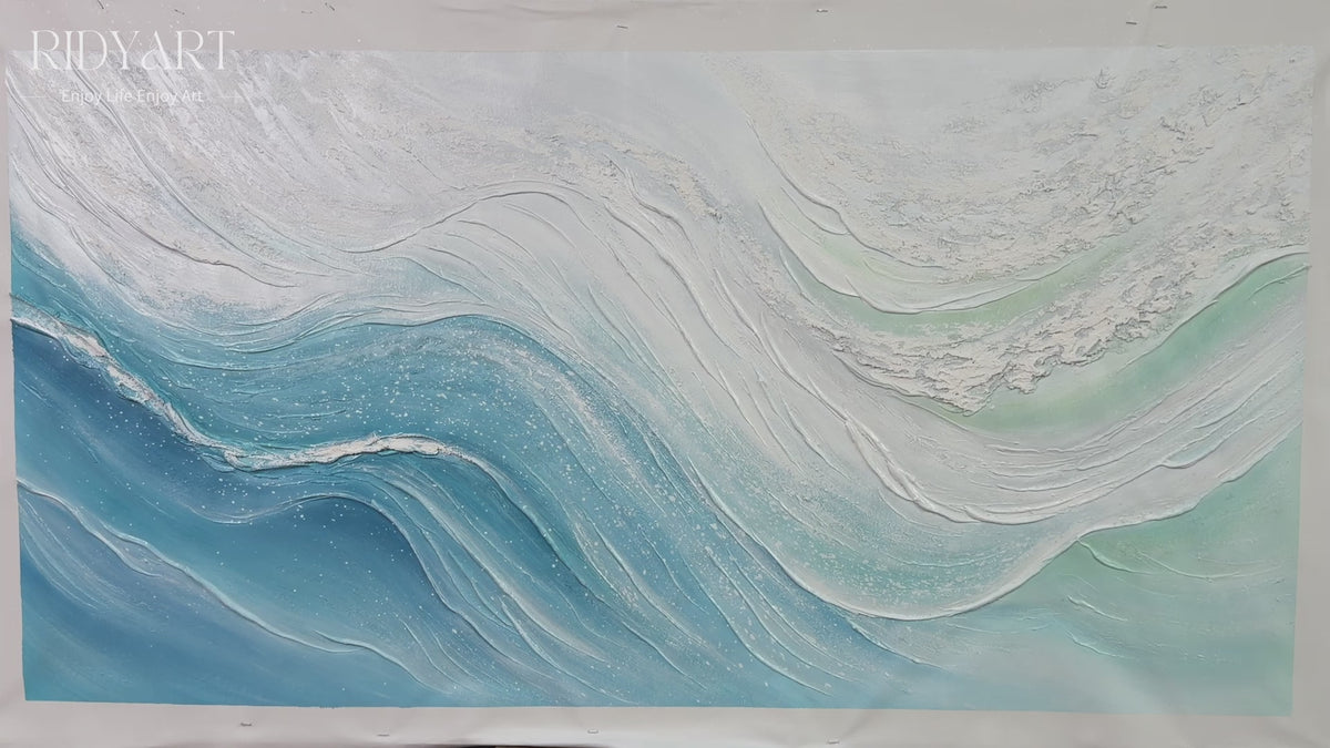 Blue abstract ocean wave painting