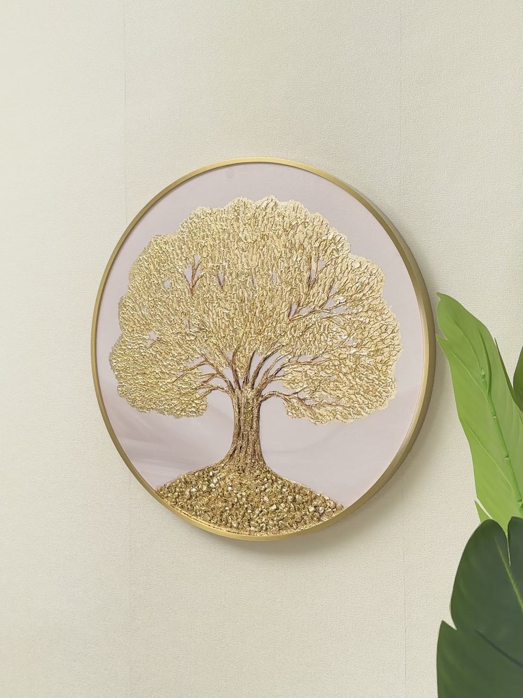 round canvas art gold foil tree painting