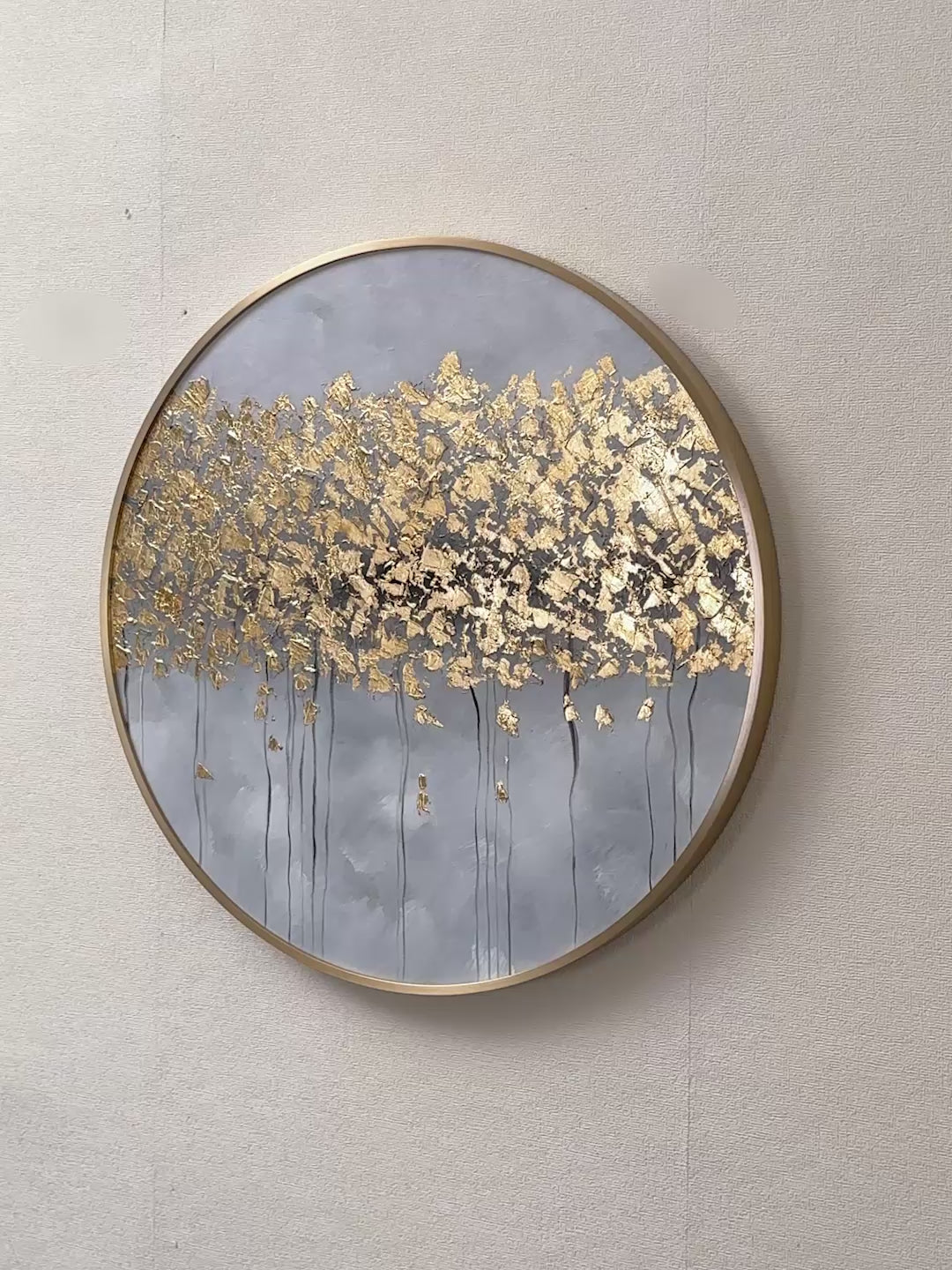 round canvas tree painting with gold frame