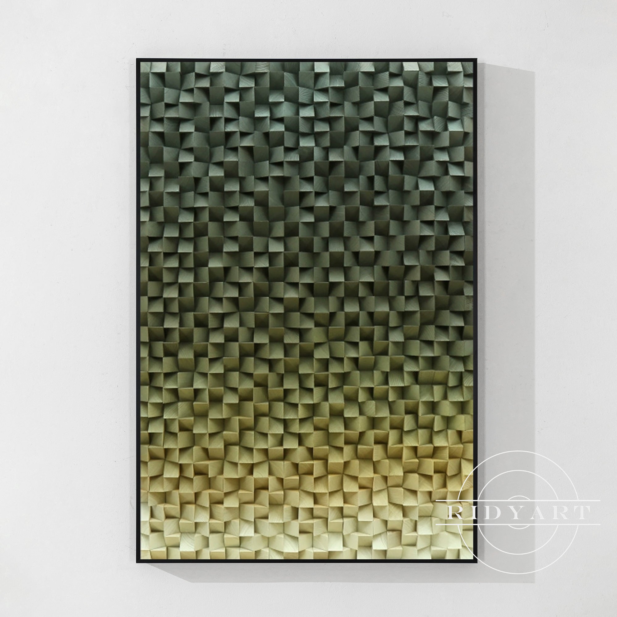 Textured green gradient wooden wall art for living room