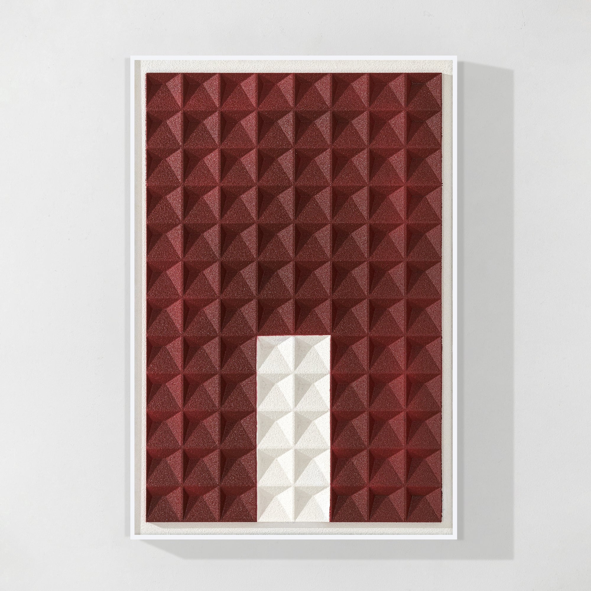 Red-brown abstract wood wall art with carved texture