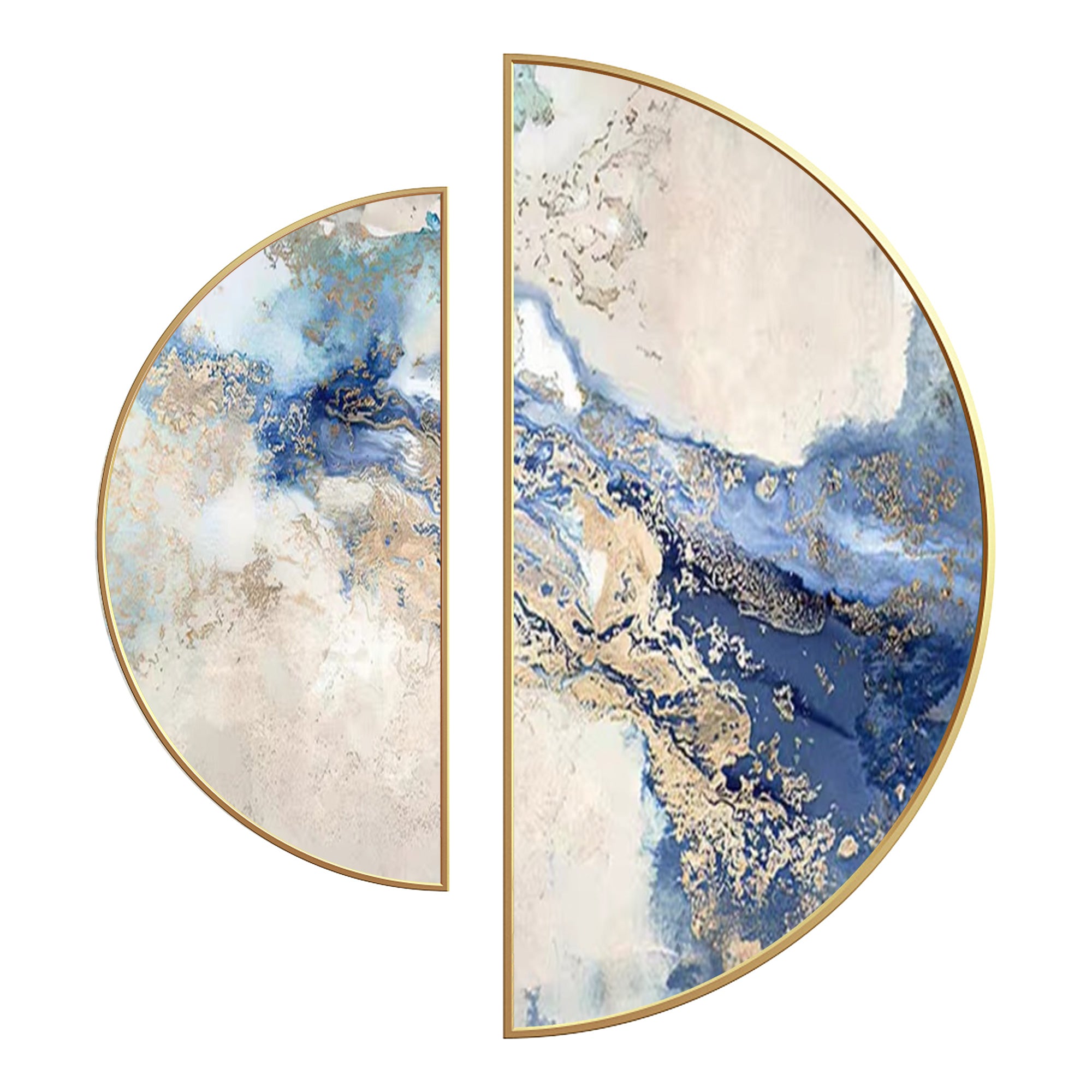 Set of 2 round abstract watercolor canvas paintings