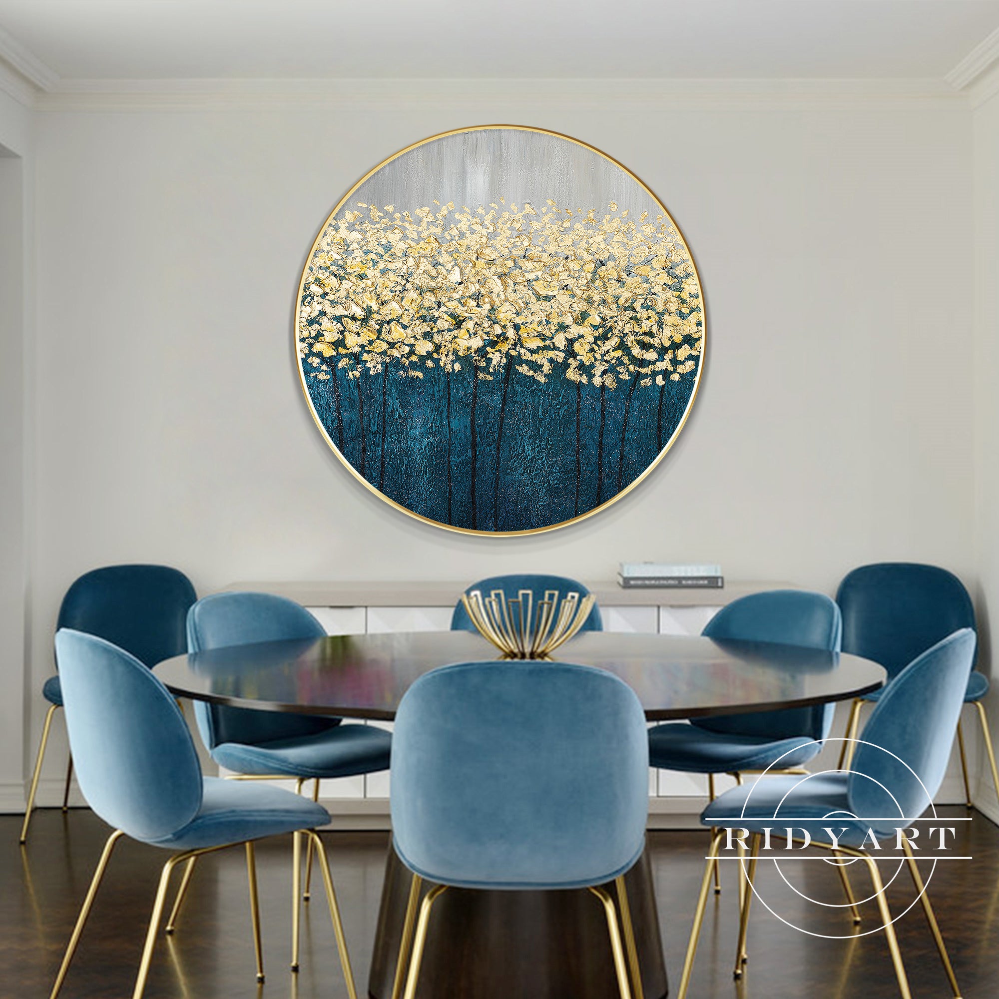 Hand painted textured gold artwork for modern wall decor