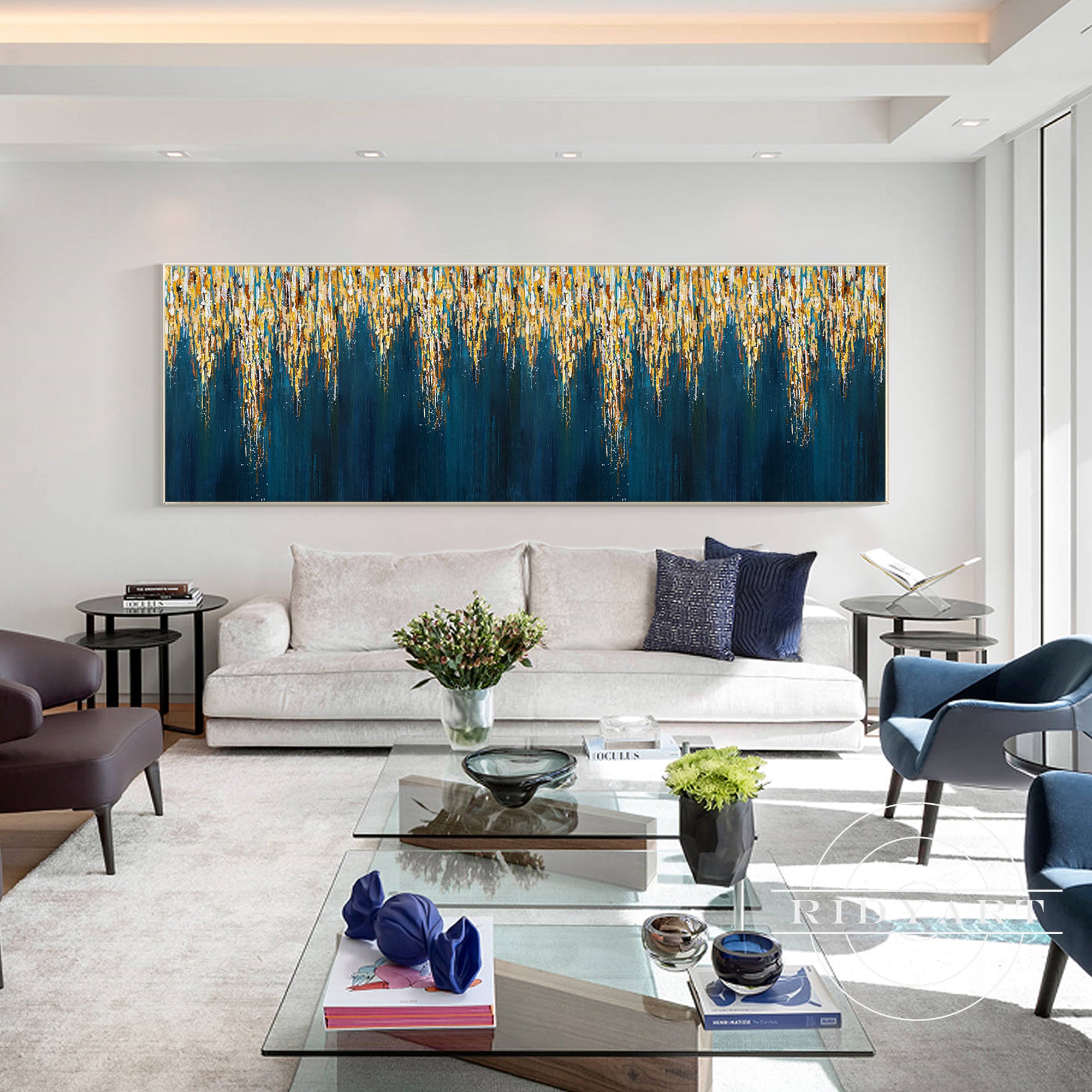 
Contemporary navy and gold painting for home or office