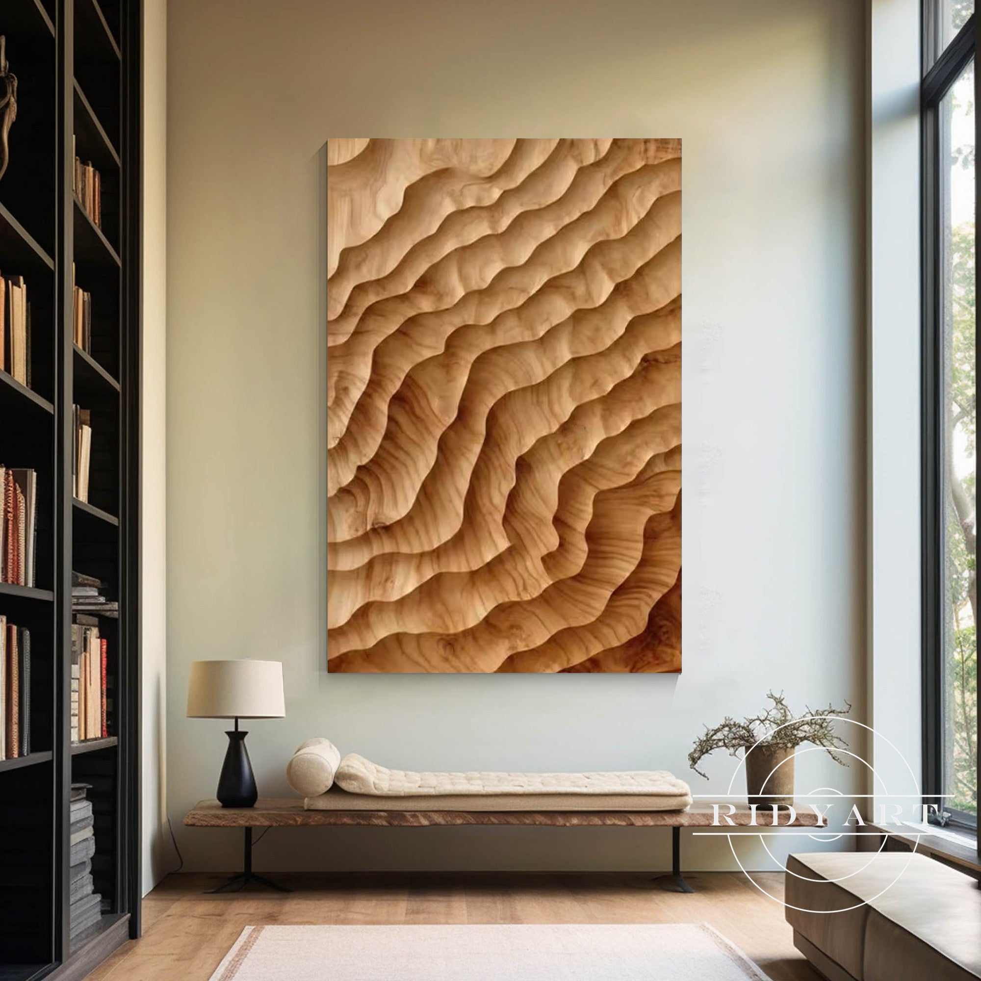 Handcrafted parametric wavy wooden wall hanging

