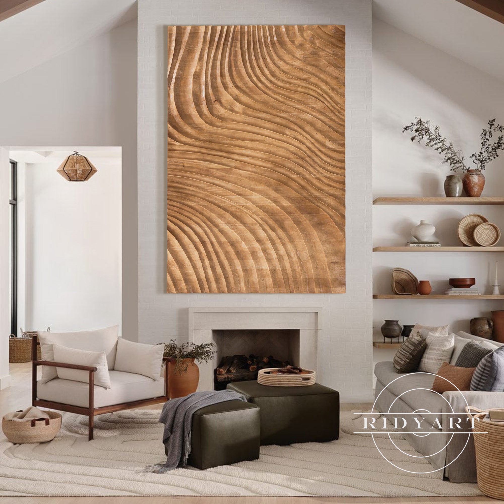 Rustic wood block wall art with 3D texture