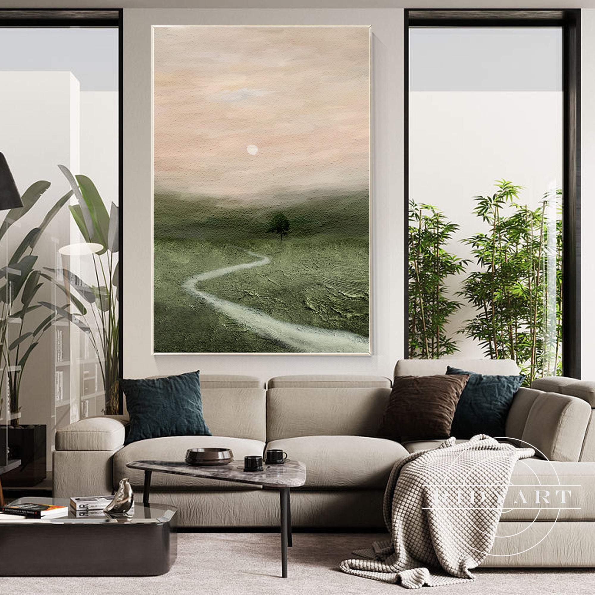 Sage green and beige abstract wall art