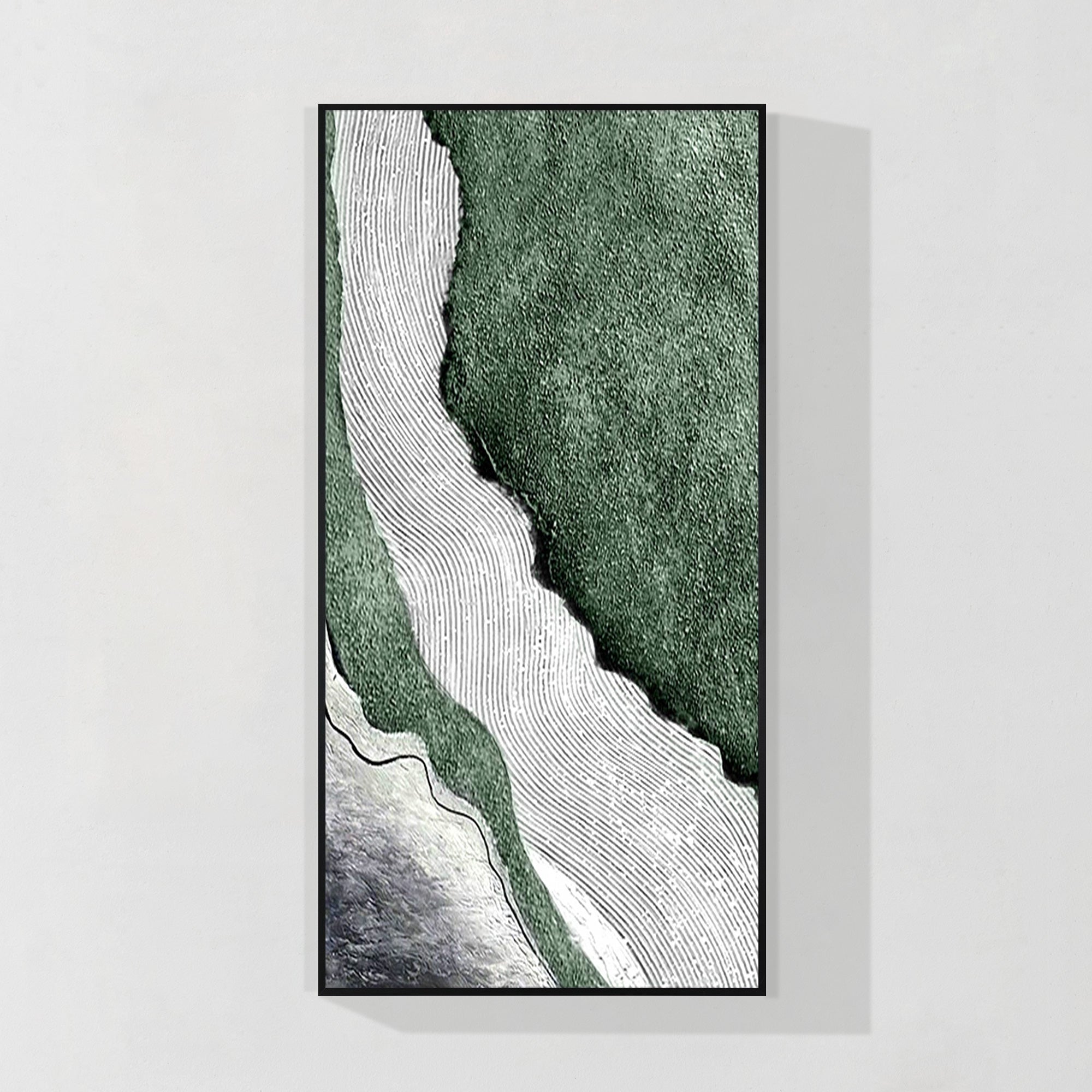 Sage green abstract ocean painting with thick texture on canvas
