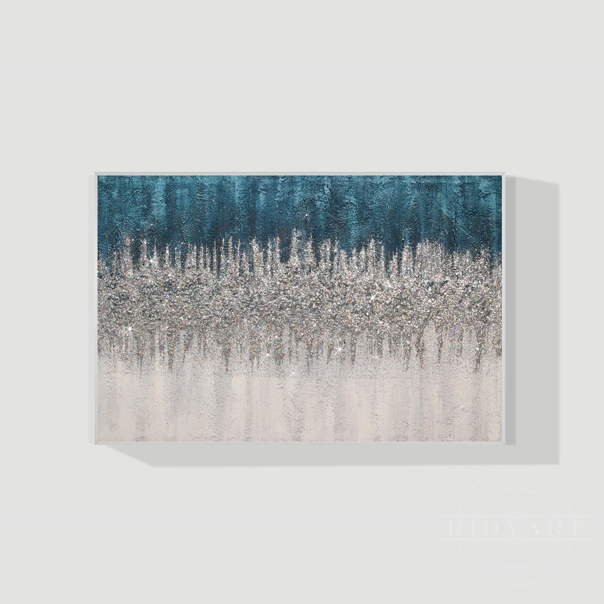 Original Abstract Blue Silver White Glitter Frame Wall Art