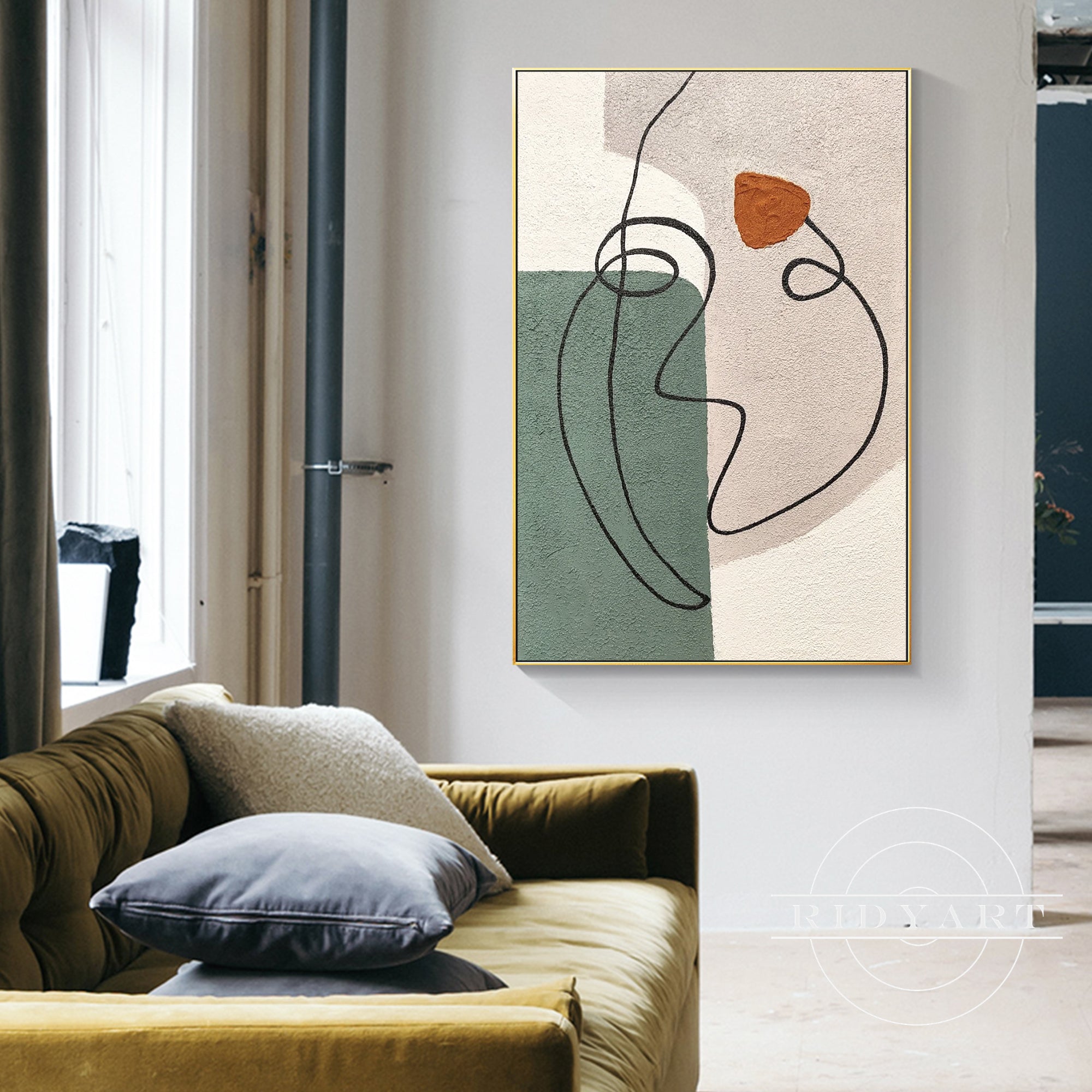 Minimalist abstract wall art featuring geometric shapes and muted colors.