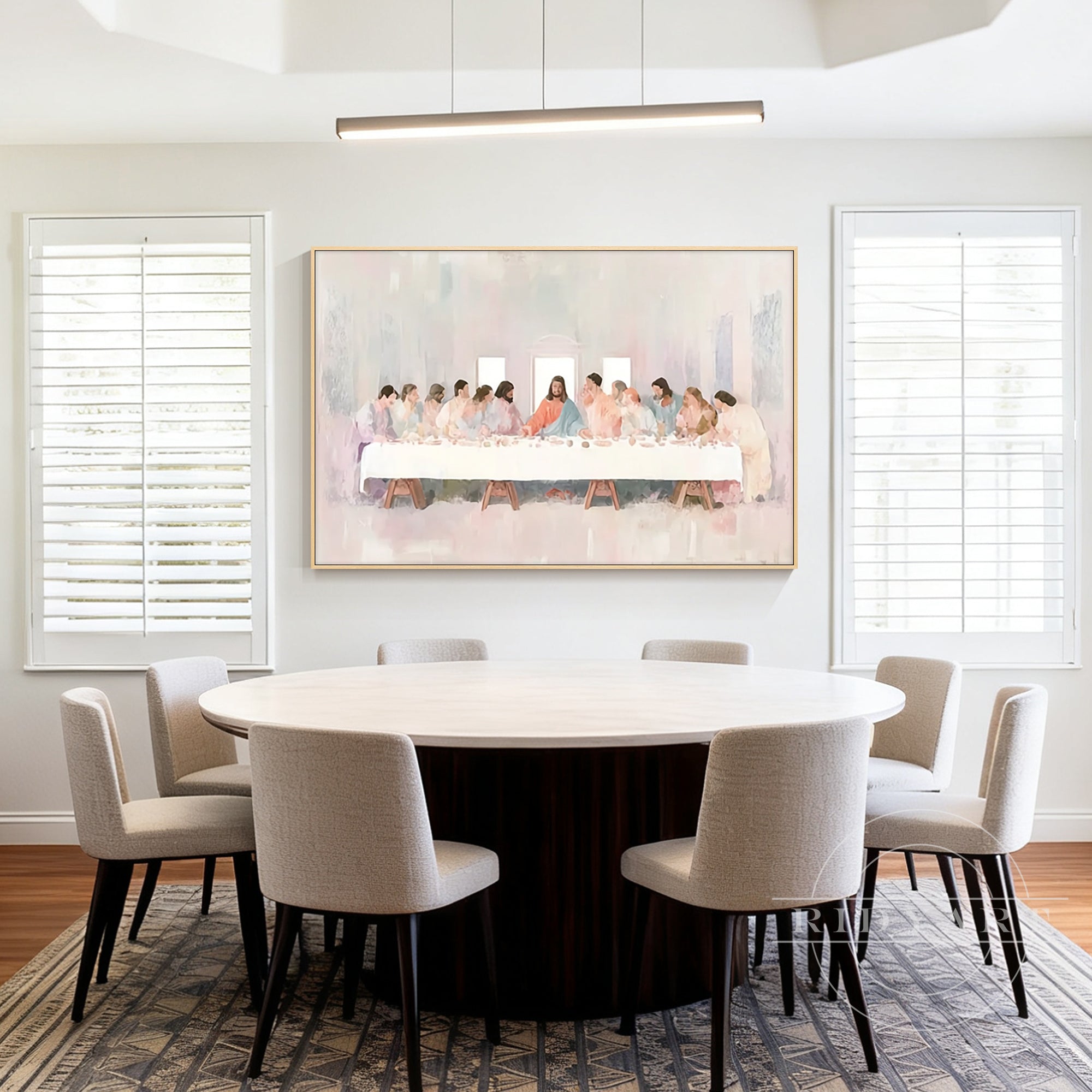 Spiritual Christian wall art Last Supper pink canvas