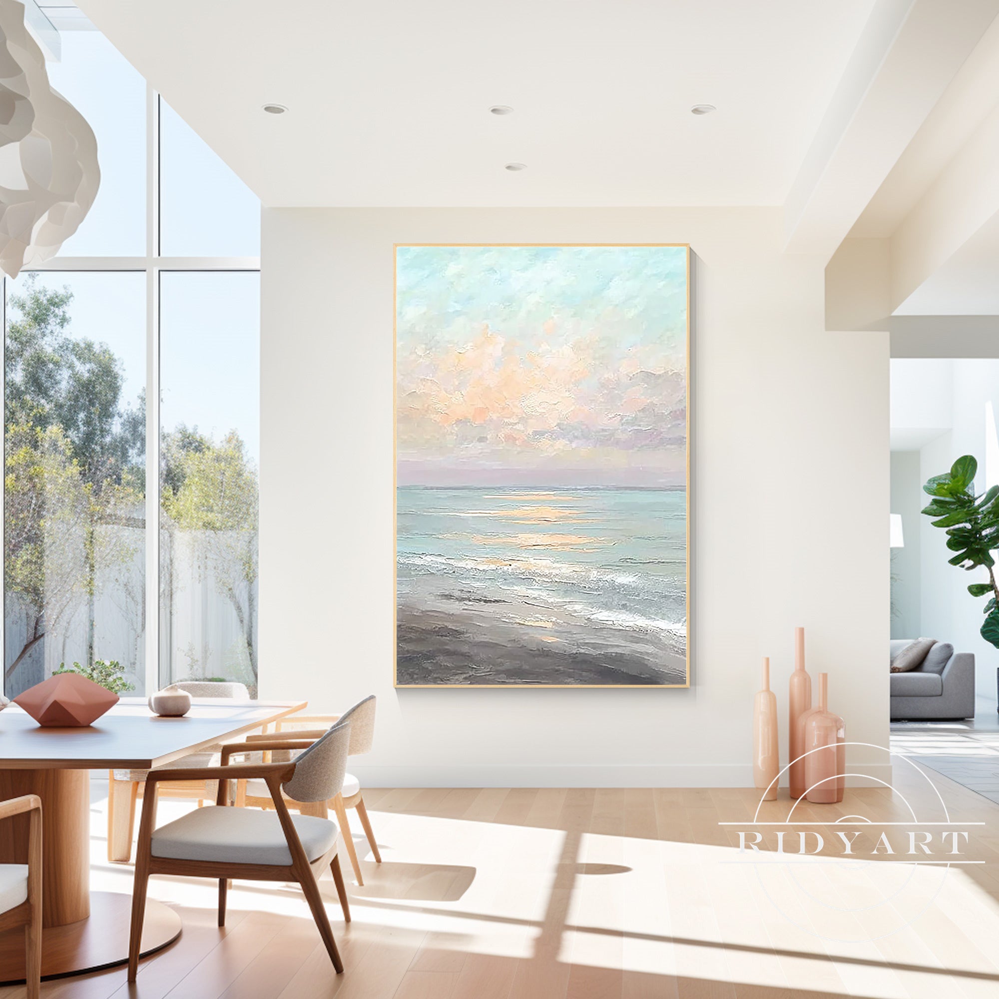 Contemporary ocean sunrise painting for living room