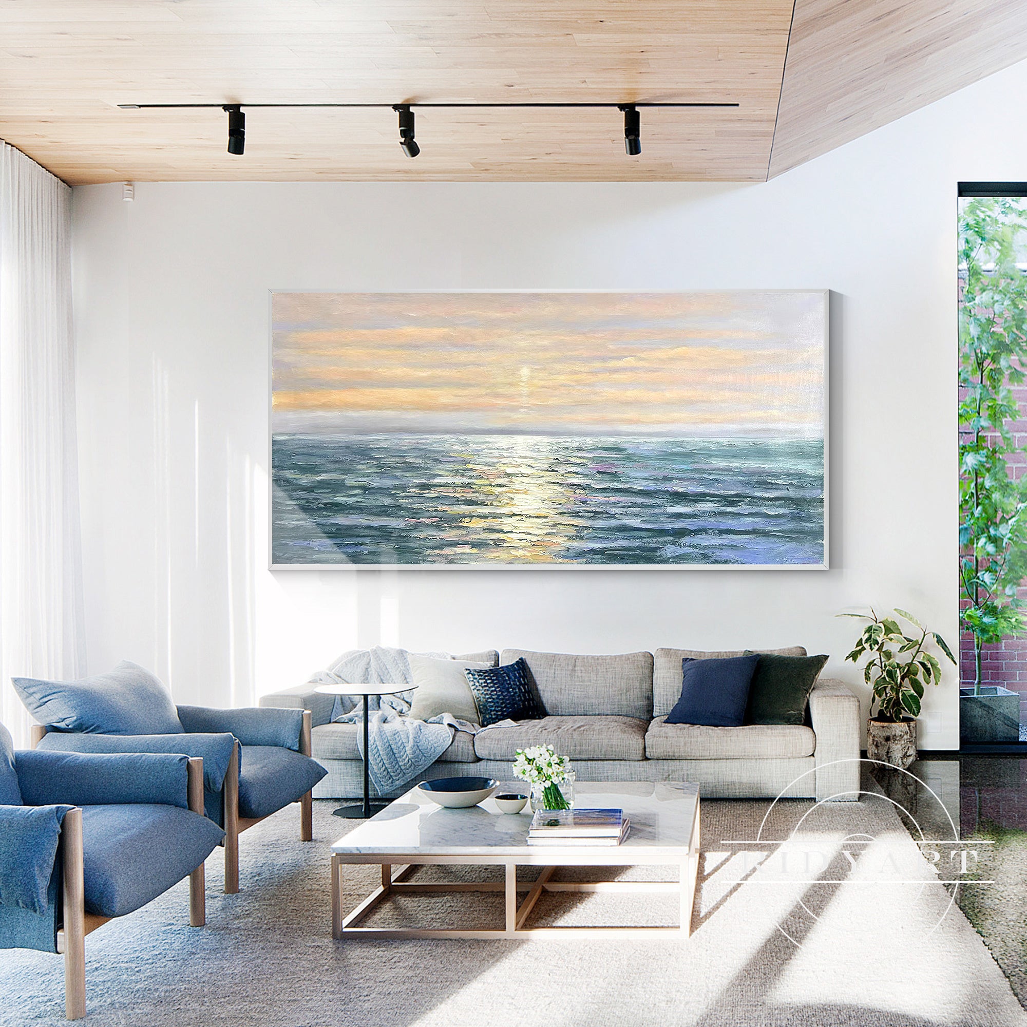 
Handcrafted large sunrise seascape painting