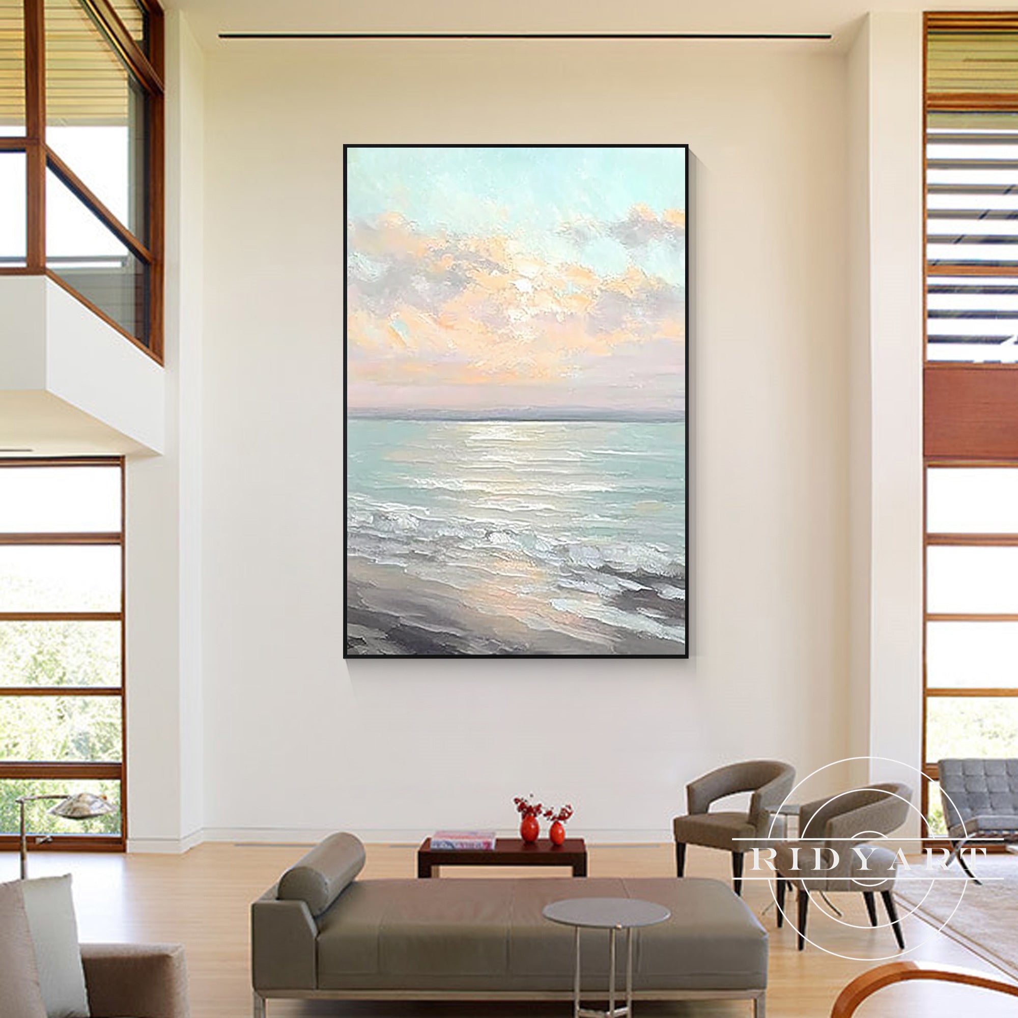Hand-painted abstract beach landscape wall art
