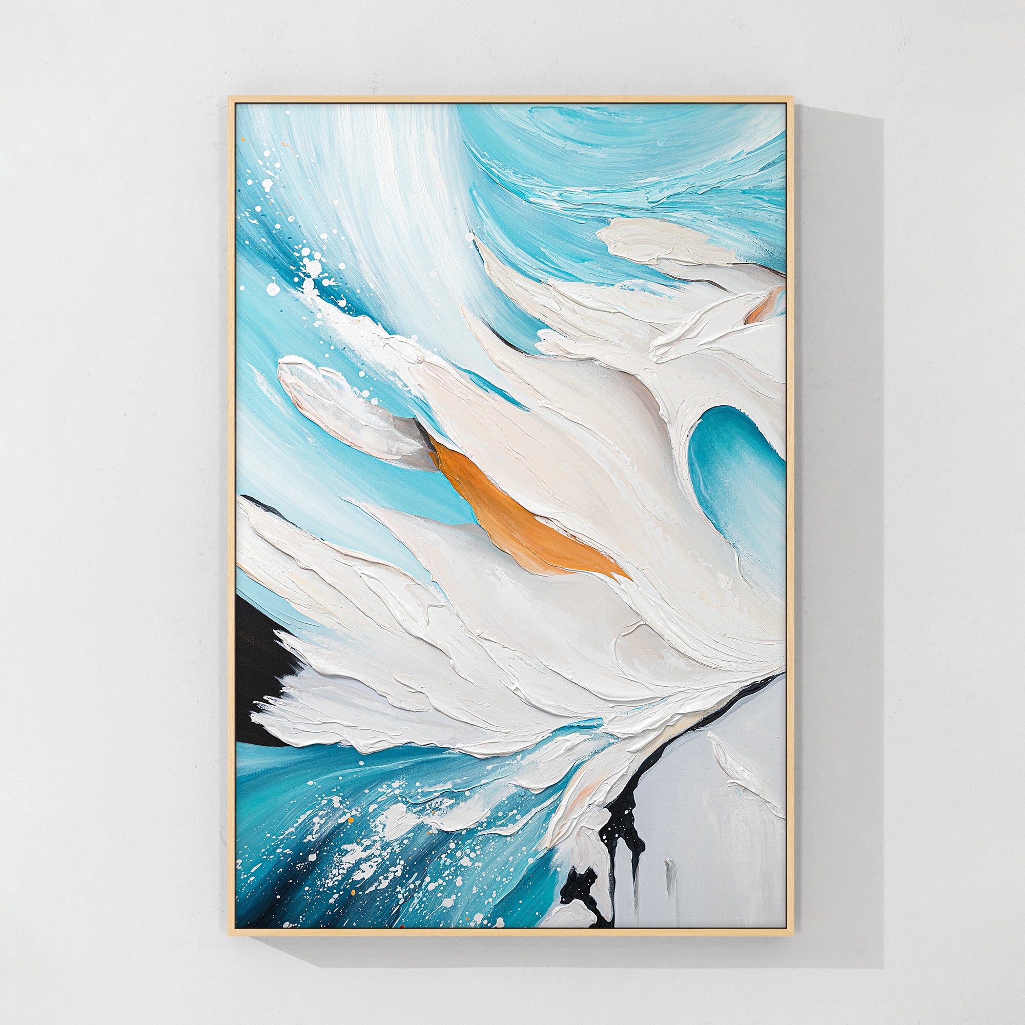 Teal blue ocean abstract painting with 3D textured surface