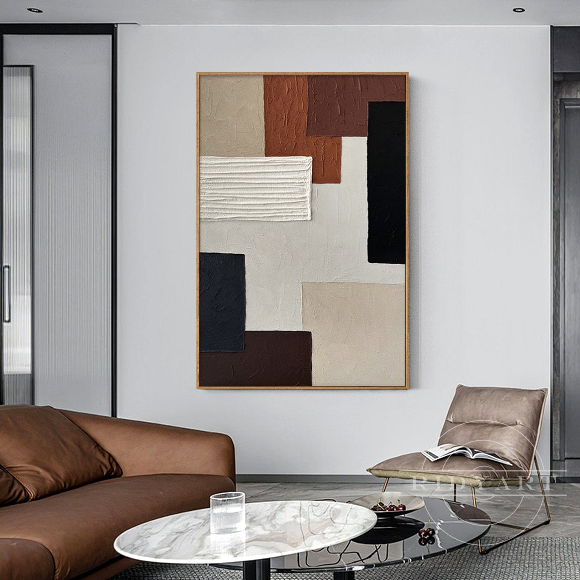 Textured abstract geometric oil painting for modern wall décor