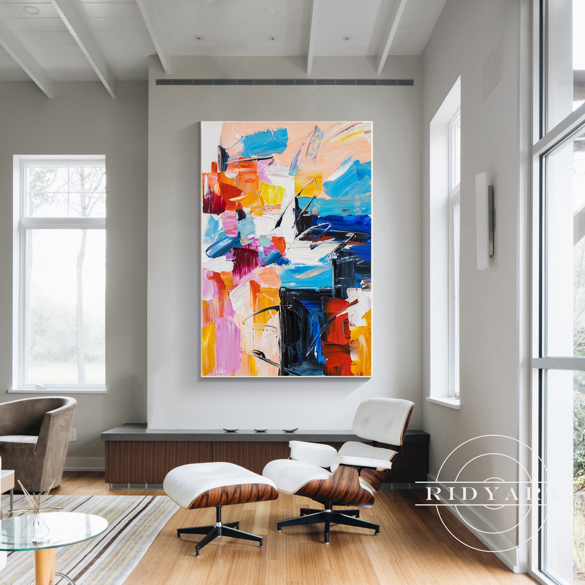 Modern abstract painting with striking colors for home decoration.