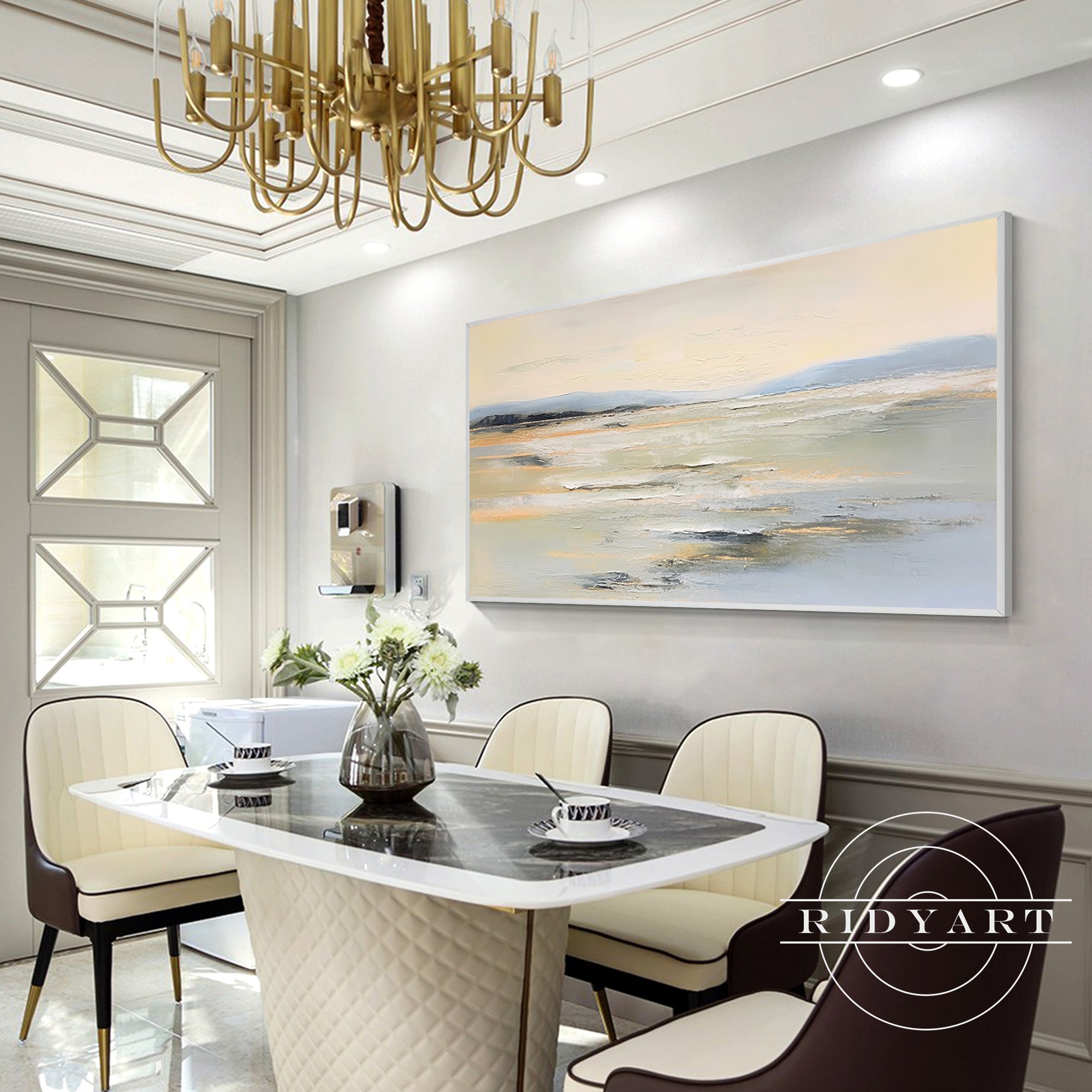 Modern abstract ocean-inspired wall art in neutral tones
