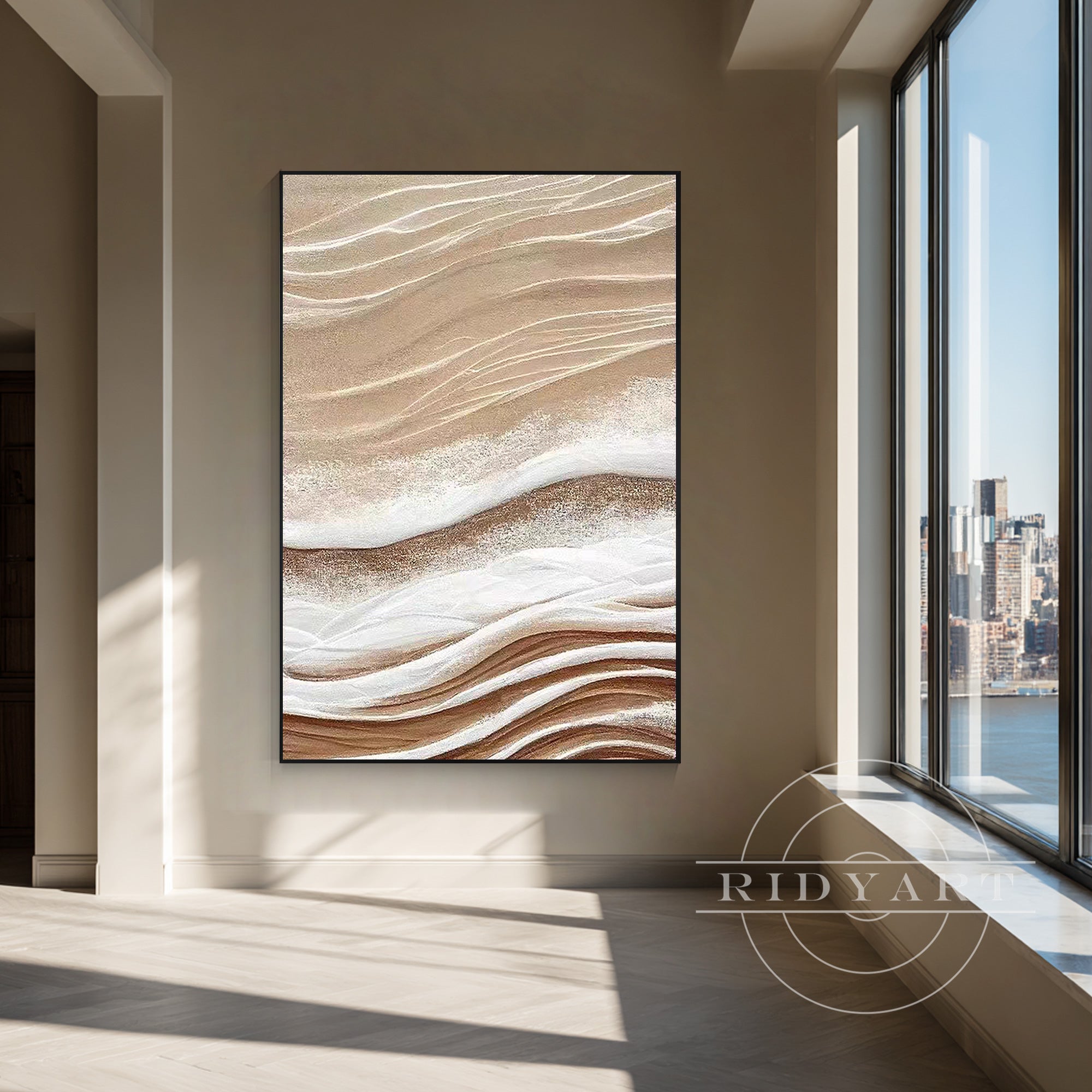 3D neutral beige abstract painting on canvas for contemporary home decor