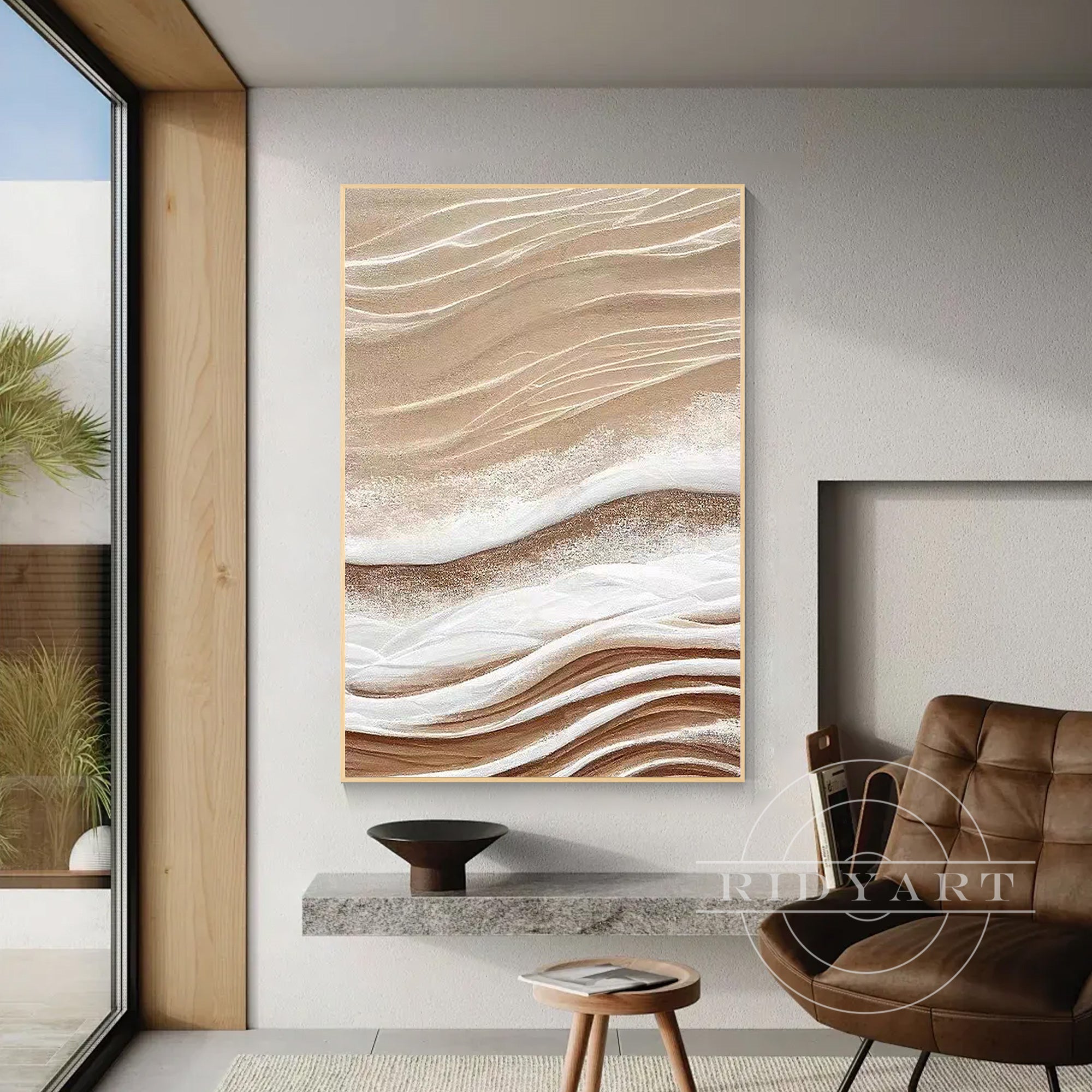 Minimalist beige abstract wall art with rich texture and depth