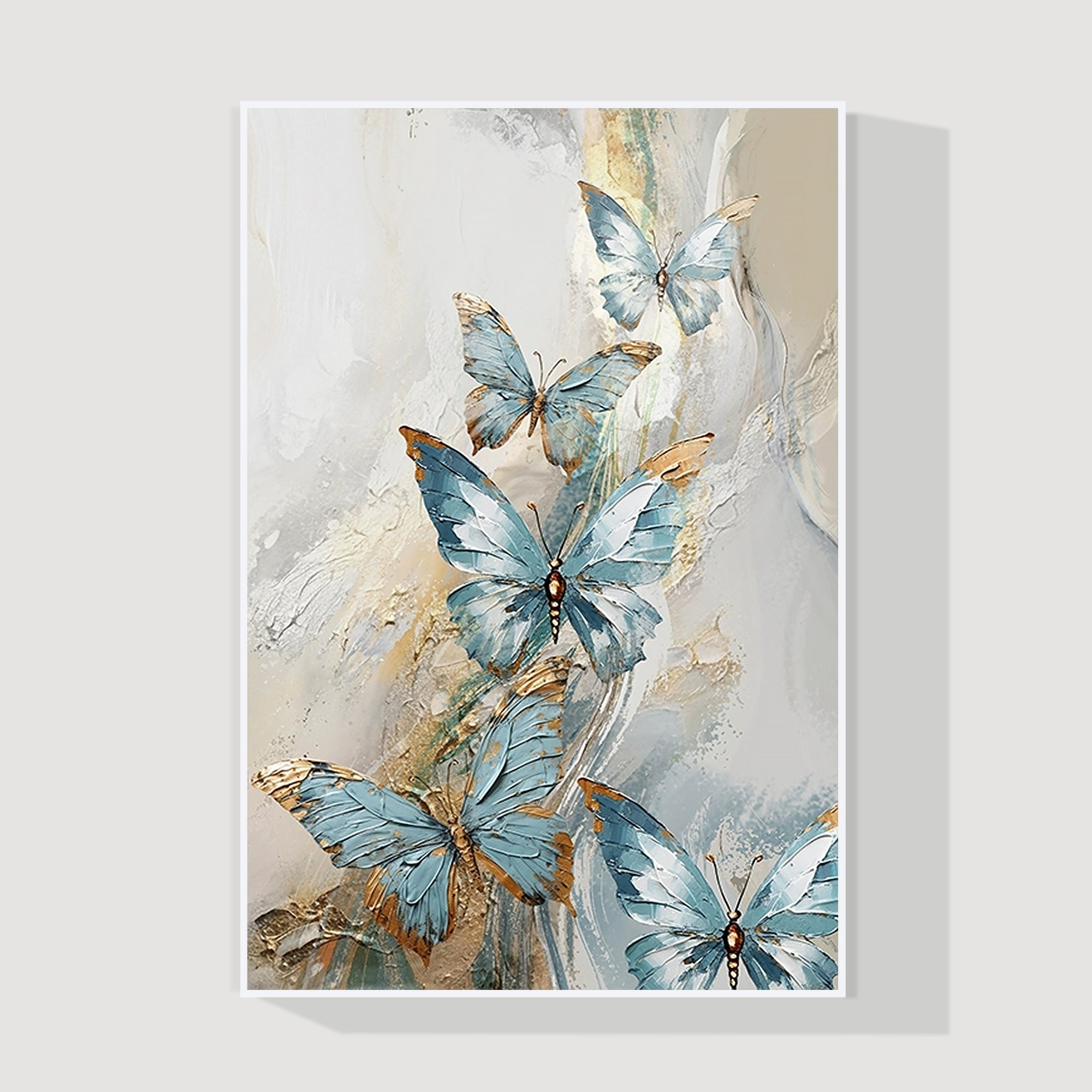 Textured blue butterfly abstract acrylic painting on canvas