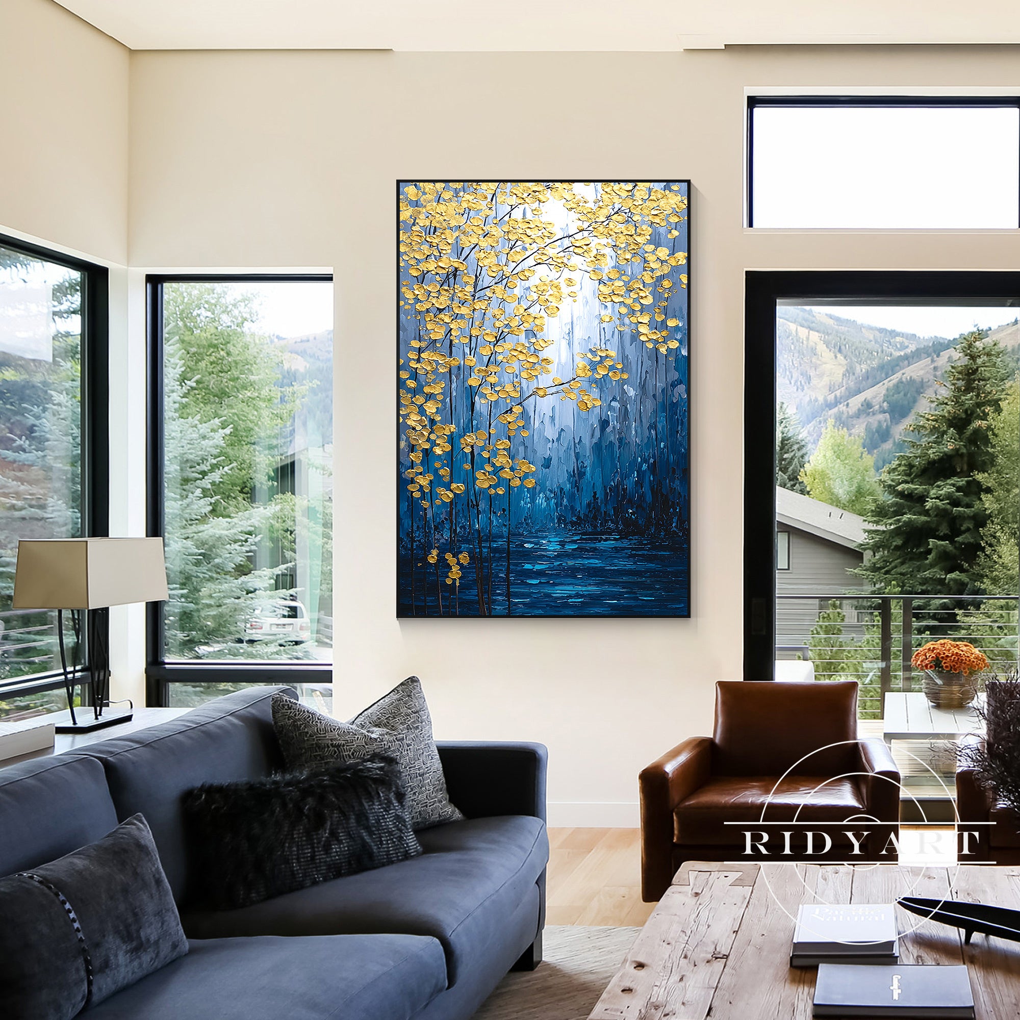 contemporary navy gold framed wall art