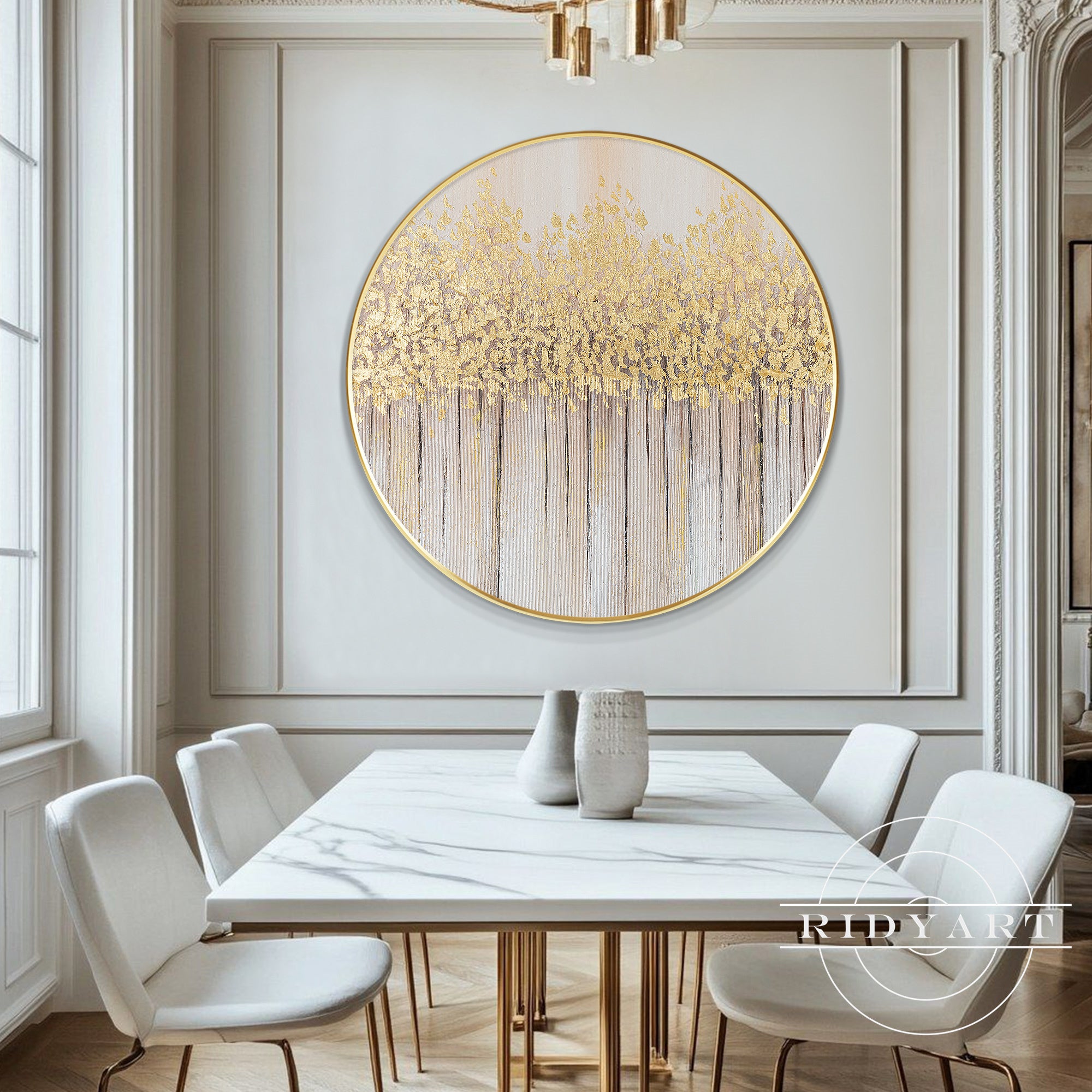 
Hand-painted modern wall art on beige canvas