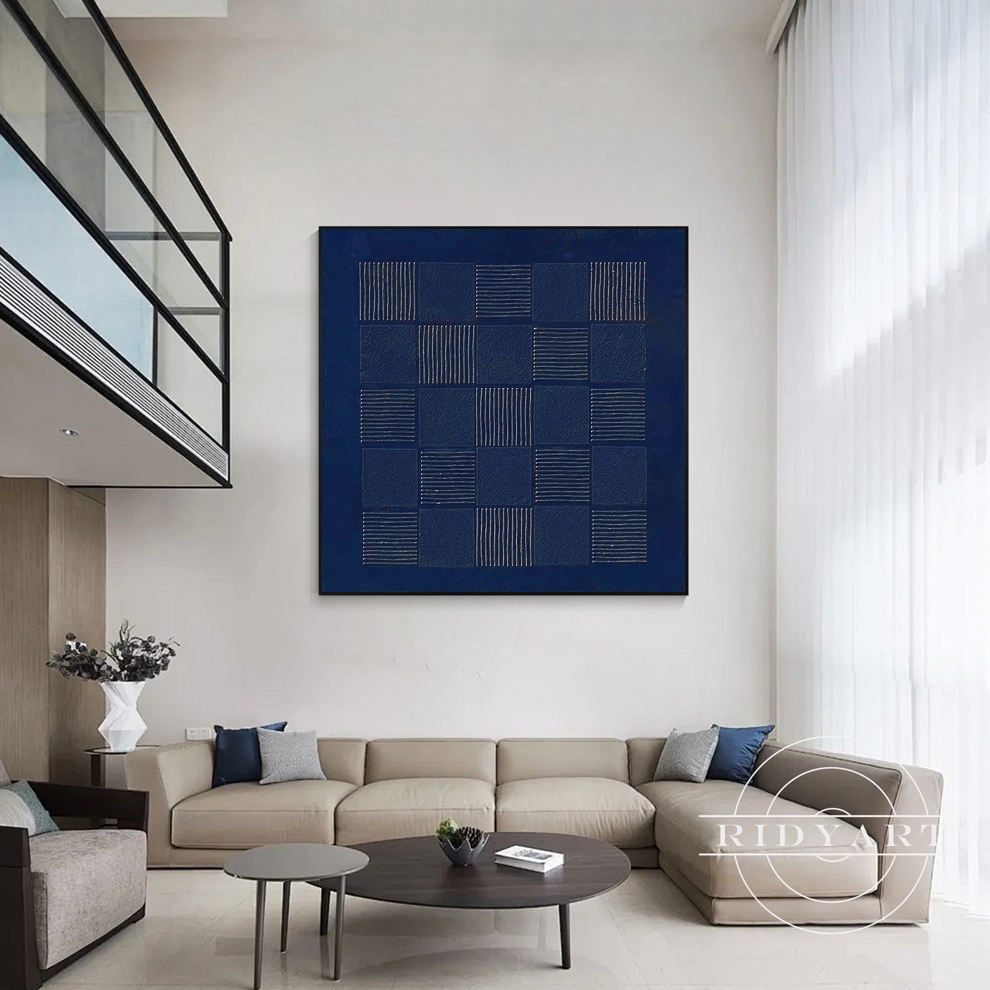 Large square geometric wall art on canvas for home or office