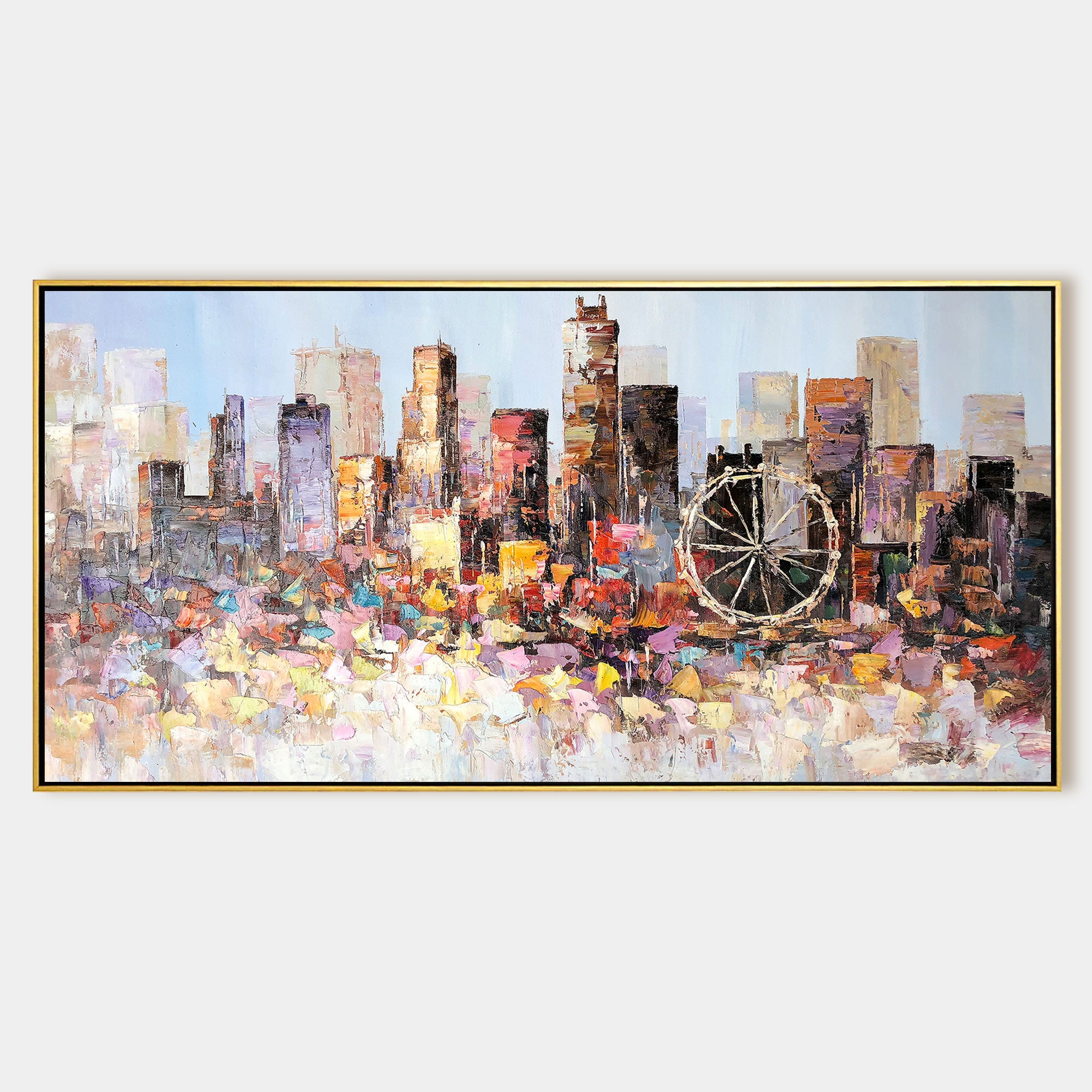 Modern abstract LA skyline wall art with vibrant textures