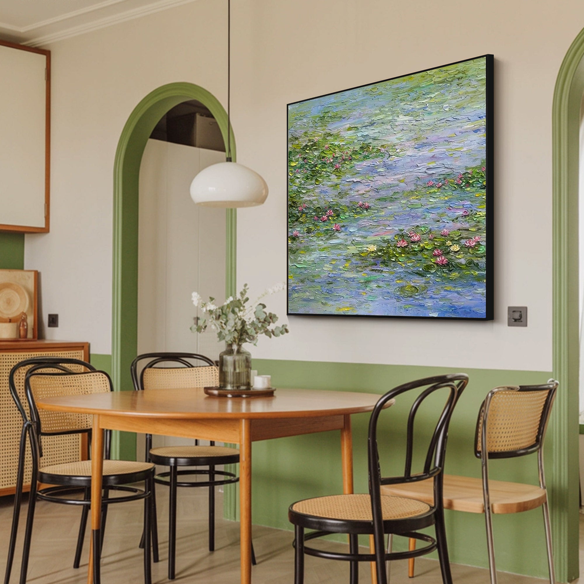 Textured lotus flower painting for elegant home decor